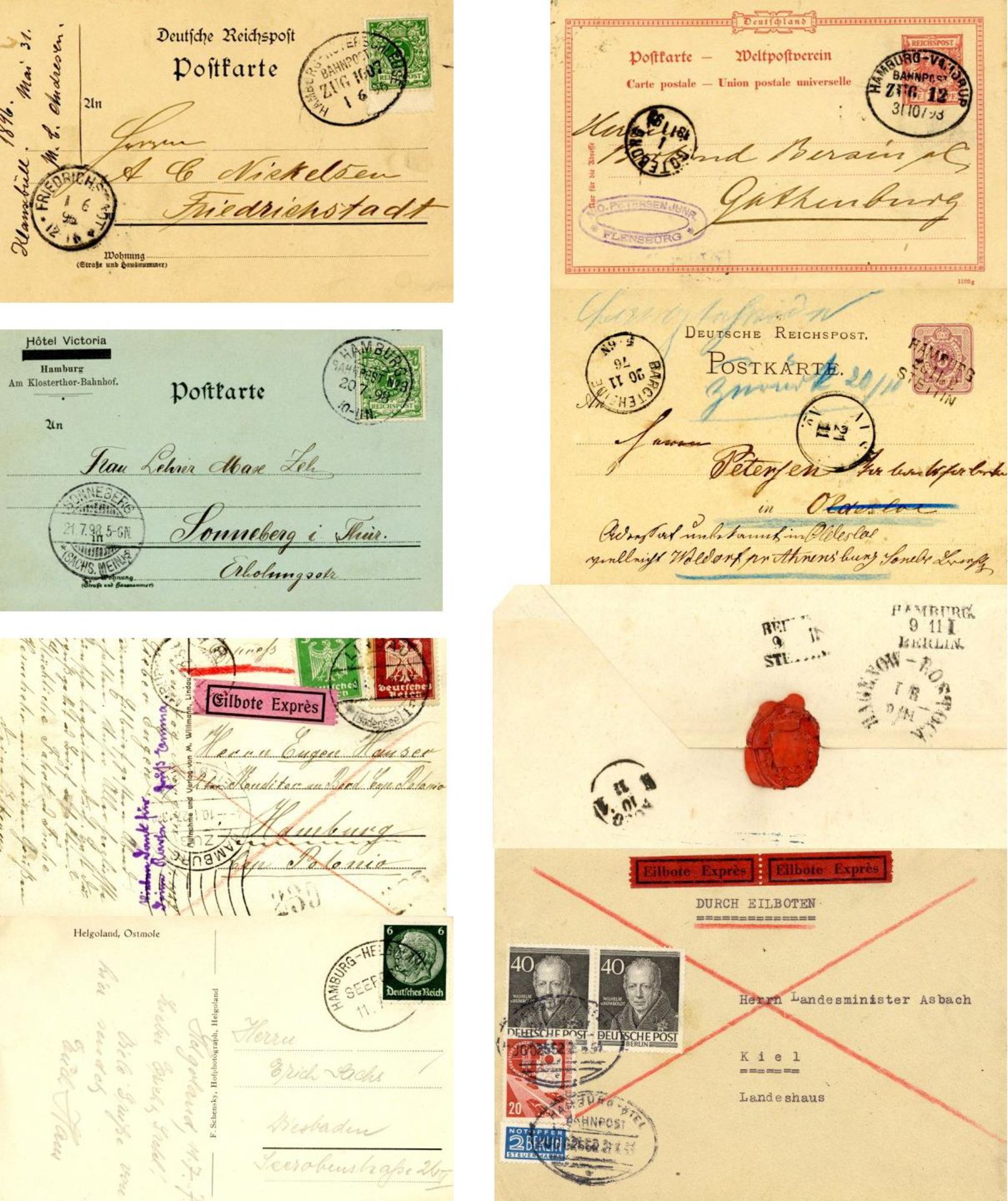 1858/1996, zweibändige Sammlung der Bahnpost von und nach Hamburg auf Briefen, Karten,