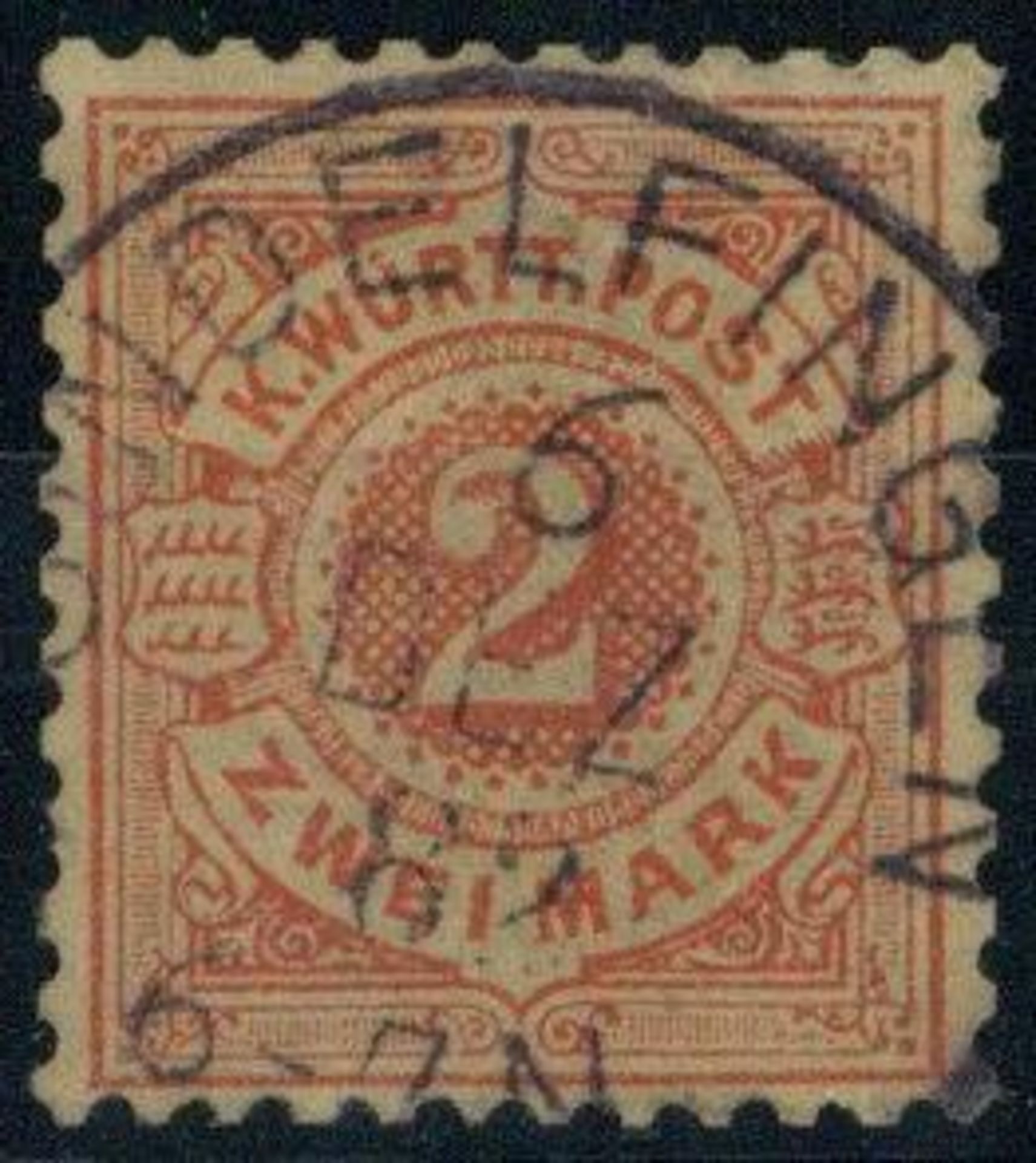 WÜRTTEMBERG, Mi.Nr.52, 1878, 2 M dunkelzinnoberrot/hellchromgelb, K1 SINDELFINGEN 6 DEZ 82, gepr.