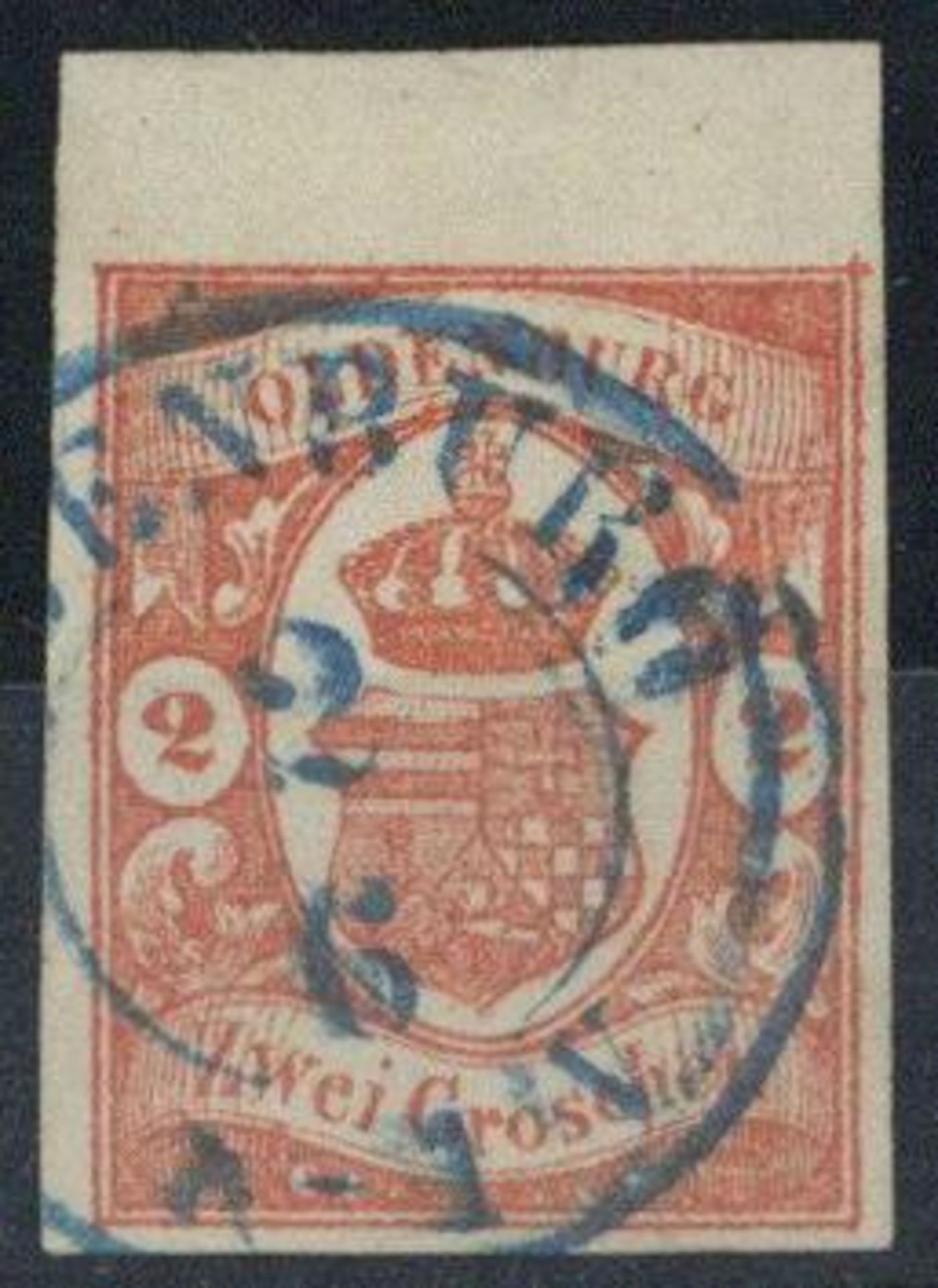 OLDENBURG, Mi.Nr.13, 1861, 2 Gr dunkelzinnober, vollrandig mit Oberrand, farbfrisch, K2 (OLD)