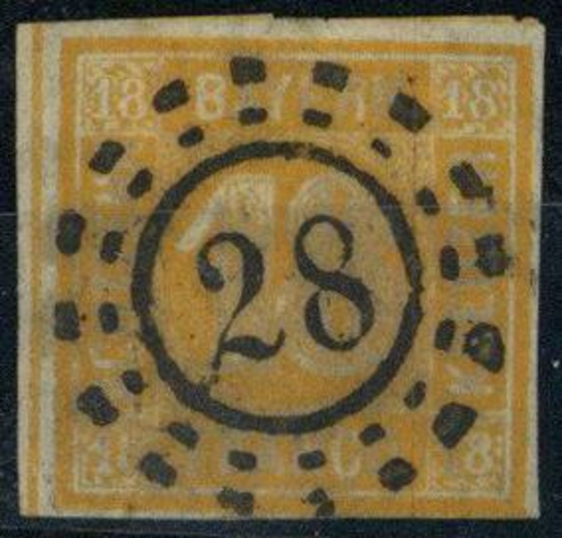 BAYERN, Mi.Nr.7, 1854, 18 Kr rot, gelblichorange, allseits gut gerandet, farbfrisch, oMR 28, tief