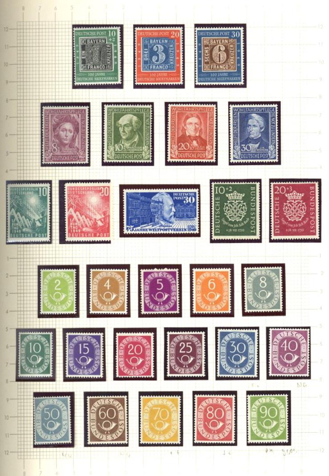 BUND/BIZONE, 1946/2000, Sammlung in 2 Klemmbindern, anfangs teils *, dabei Posthorn, 30-60 Pfg