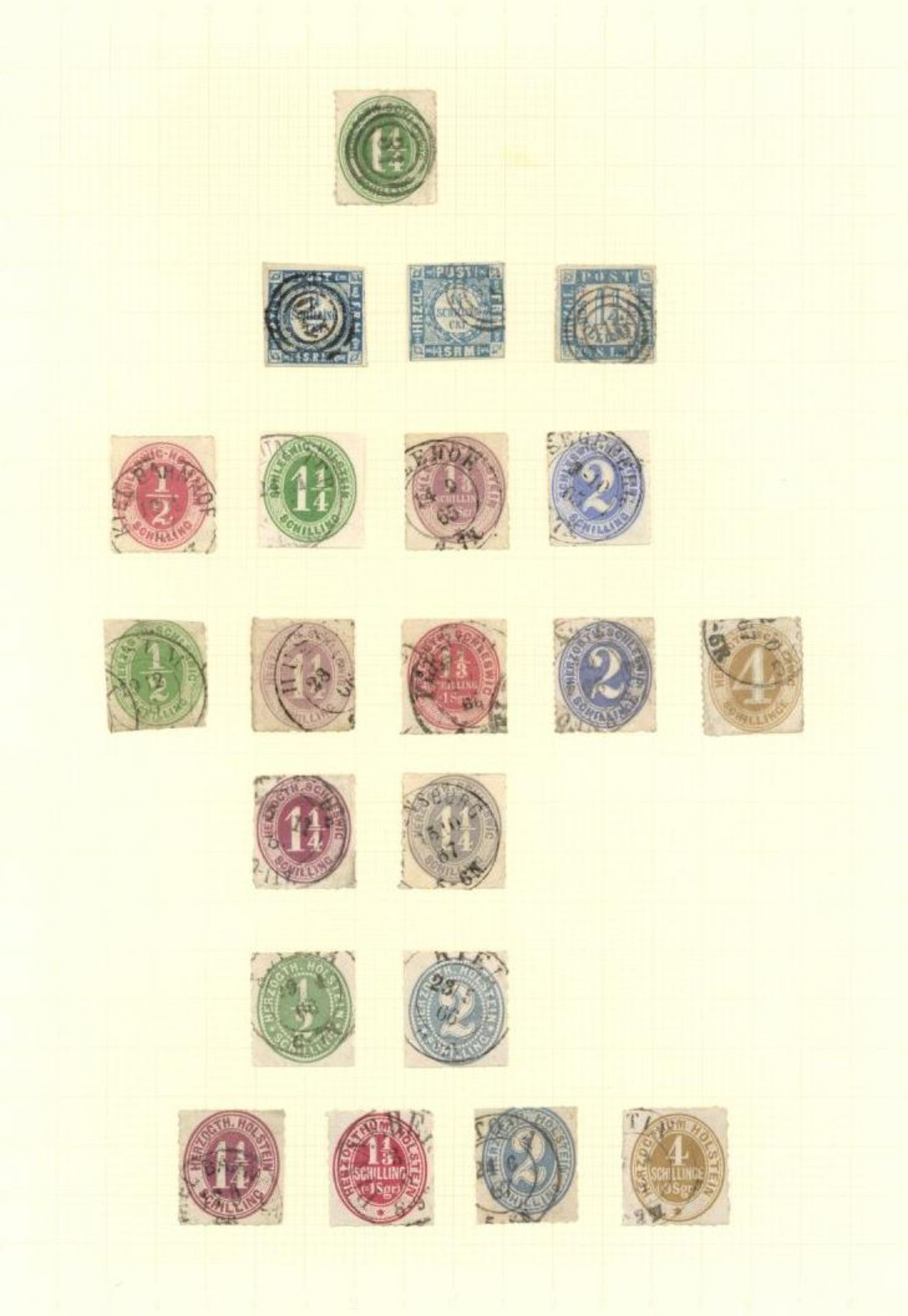 SCHLESWIG HOLSTEIN 1864/65, kleine gest. Sammlung mit 21 Marken, teils unterschiedlich, besichtigen