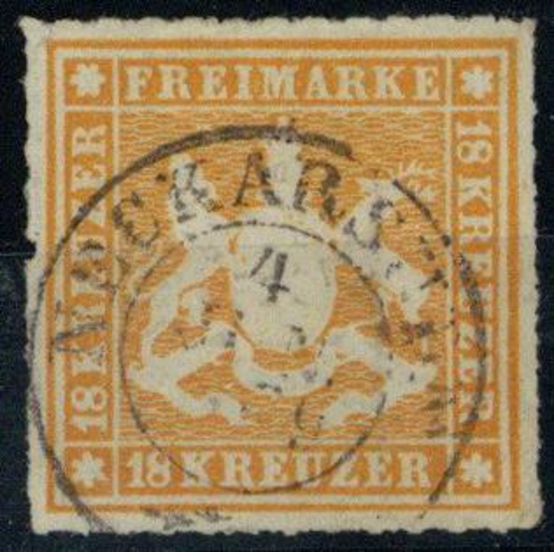 WÜRTTEMBERG, Mi.Nr.34, 1863, 18 Kr orange, mit Durchstich, K2 NECKARSULM 4 JUN. .., sehr farbfrisch,