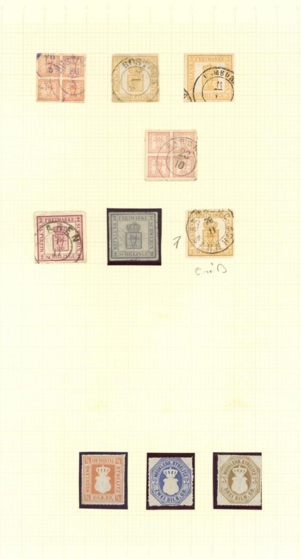ALTDEUTSCHLAND 1855/79, kleine Sammlung meist gest., teils (*)/* auf 6 Blättern, dabei, Bergedorf,