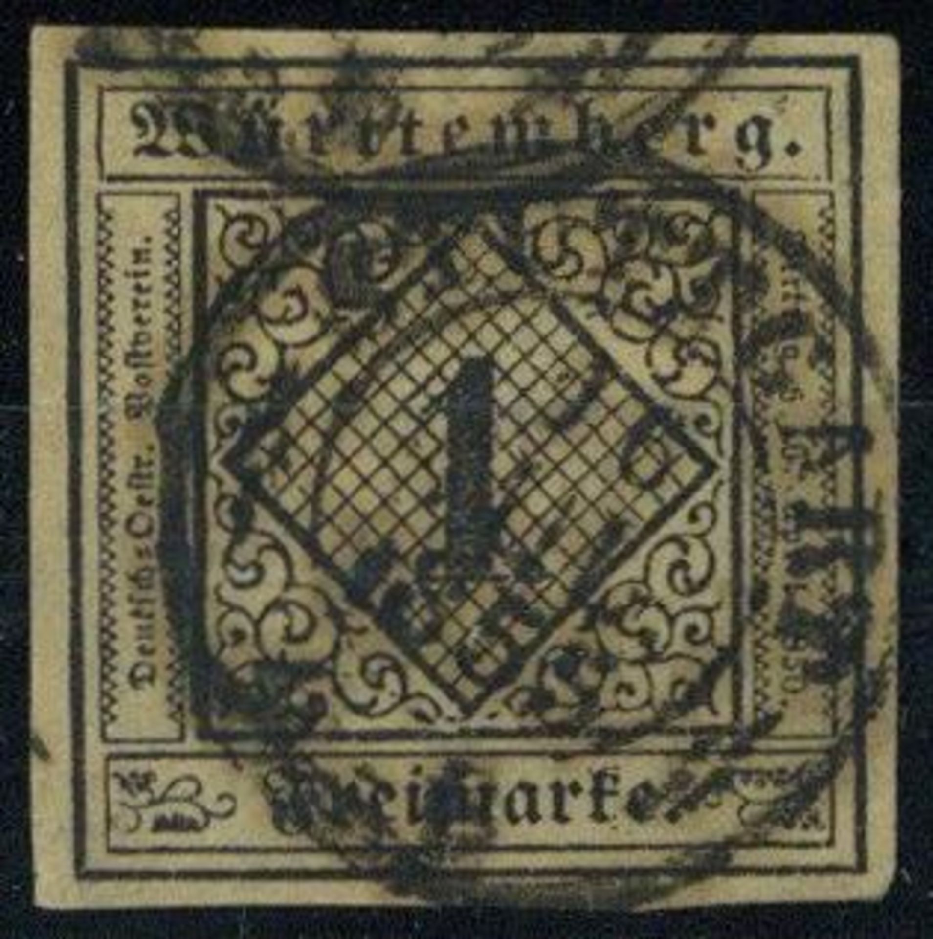 WÜRTTEMBERG, Mi.Nr.1yb 1851, 1 Kr schwarz/mittelgraugelb, Seidenpapier, vollrandig, K2 STUTTGART