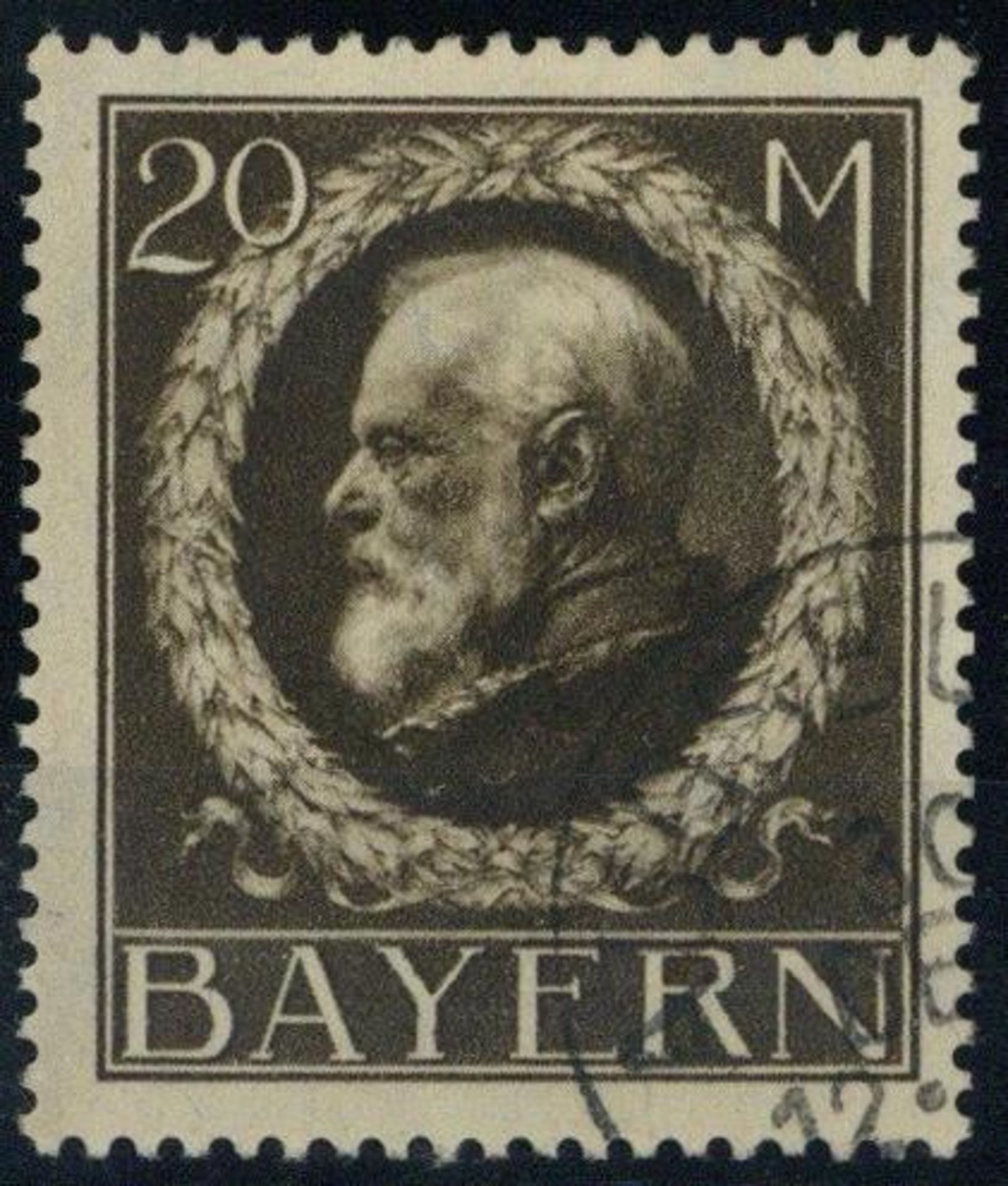 BAYERN, Mi.Nr.109 IIA, 1916/18, 20 M graubraun, Type II, gestempelt, echt Infla gepr.