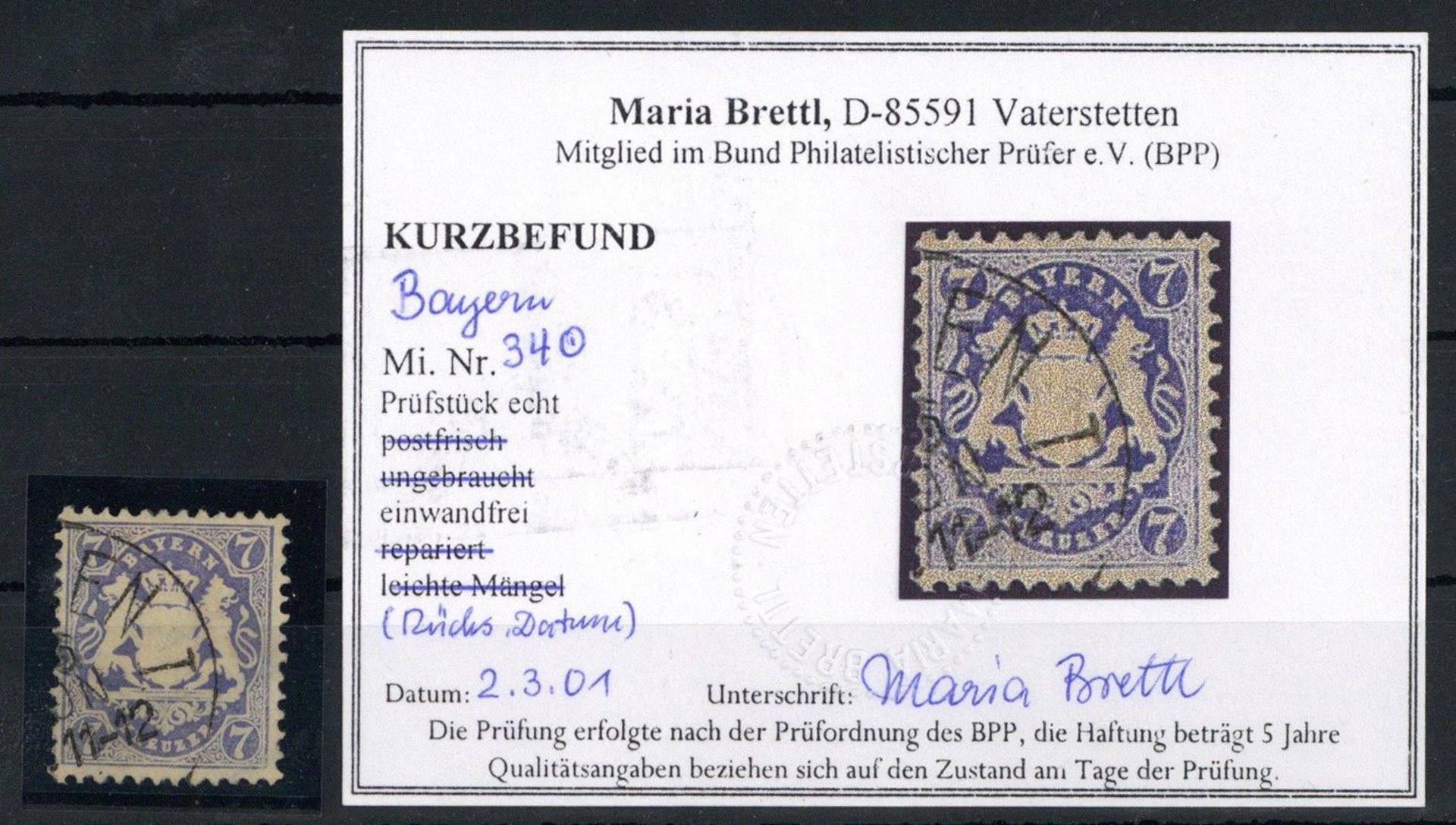 BAYERN, Mi.Nr.34, 1875, 7 Kr dunkelultramrin, gestempelt, einwandfrei, Teil-K1 (MÜNCH)EN NO(V) ..