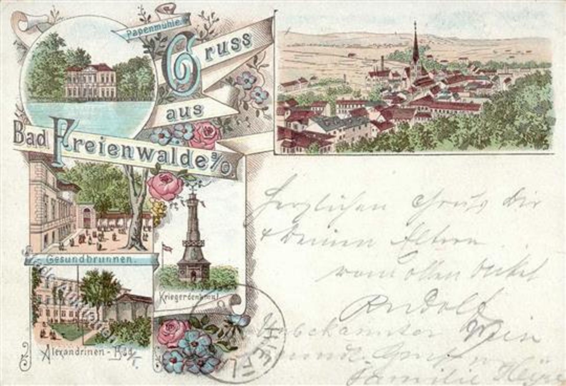 Bad Freienwalde (O1310) Vorläufer Kriegerdenkmal Lithographie 1896 II (Stauchung)Dieses Los wird