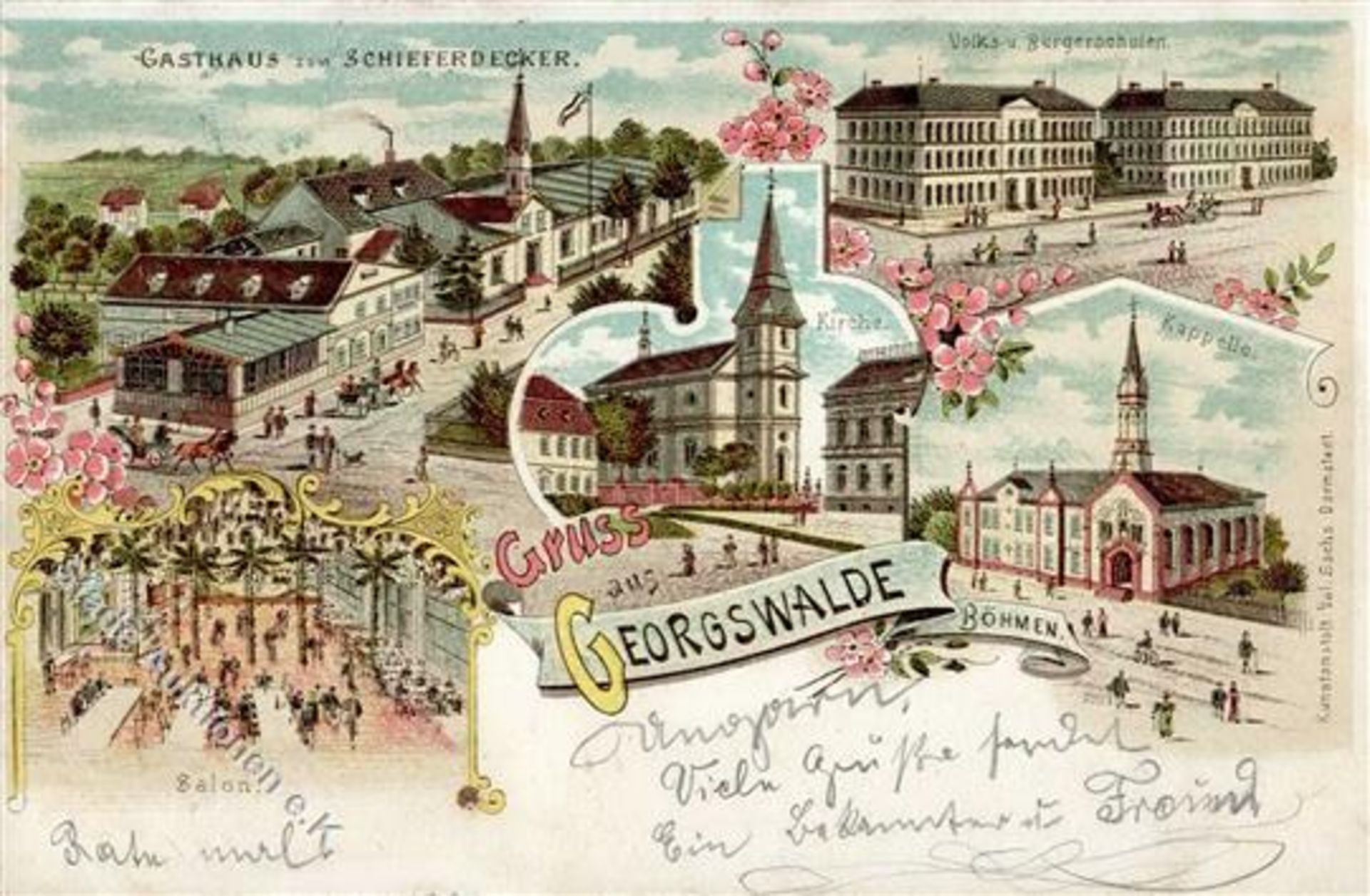 Georgswalde Tschechien Gasthaus zum Schieferdecker Lithographie 1900 I-IIDieses Los wird in einer