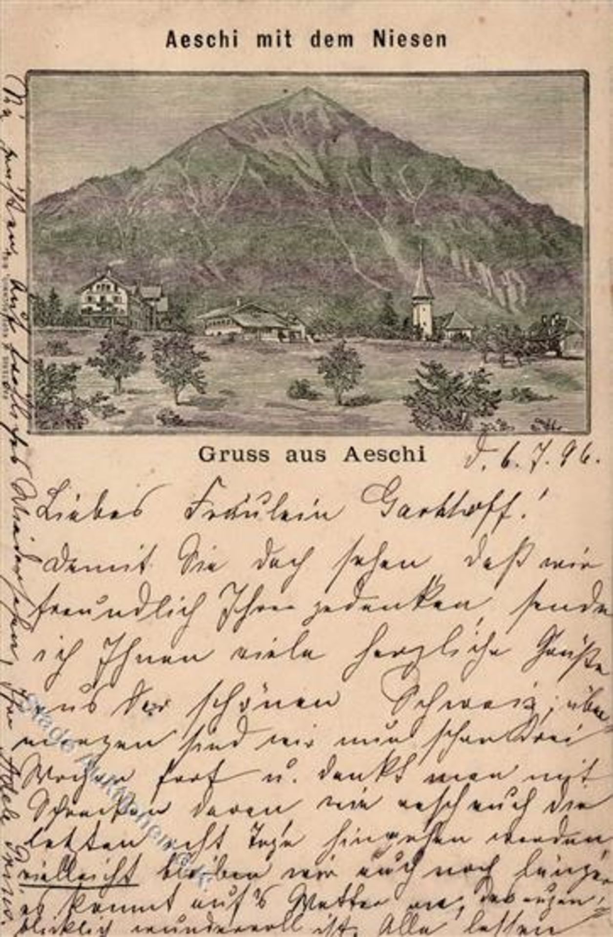 Aeschi b. Spiez (3703) Schweiz Vorläufer 1896 I-Dieses Los wird in einer online-Auktion ohne