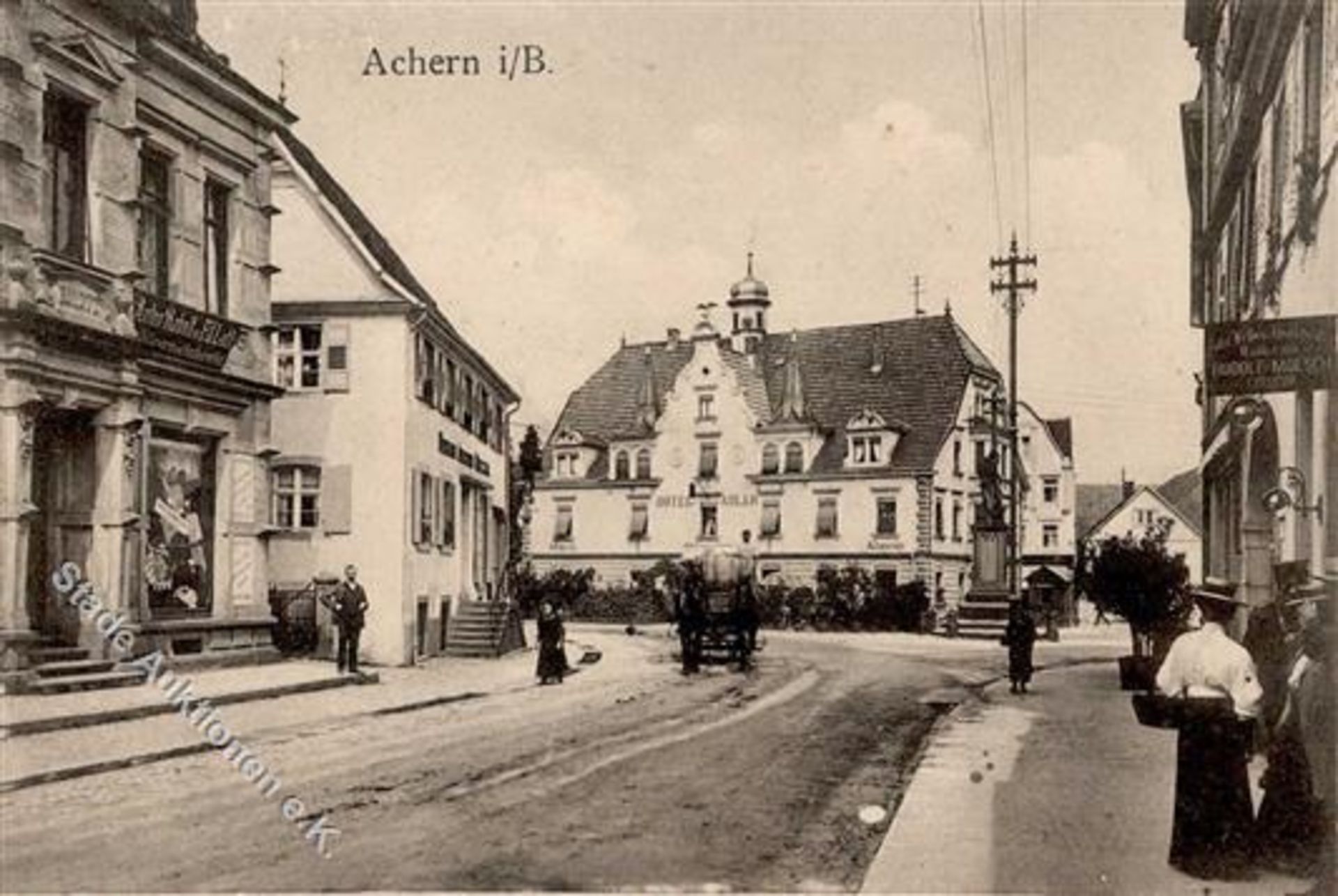 Achern (7590) Hotel Adler Handlung Rudolf Moesch Denkmal 1914 I-IIDieses Los wird in einer online-