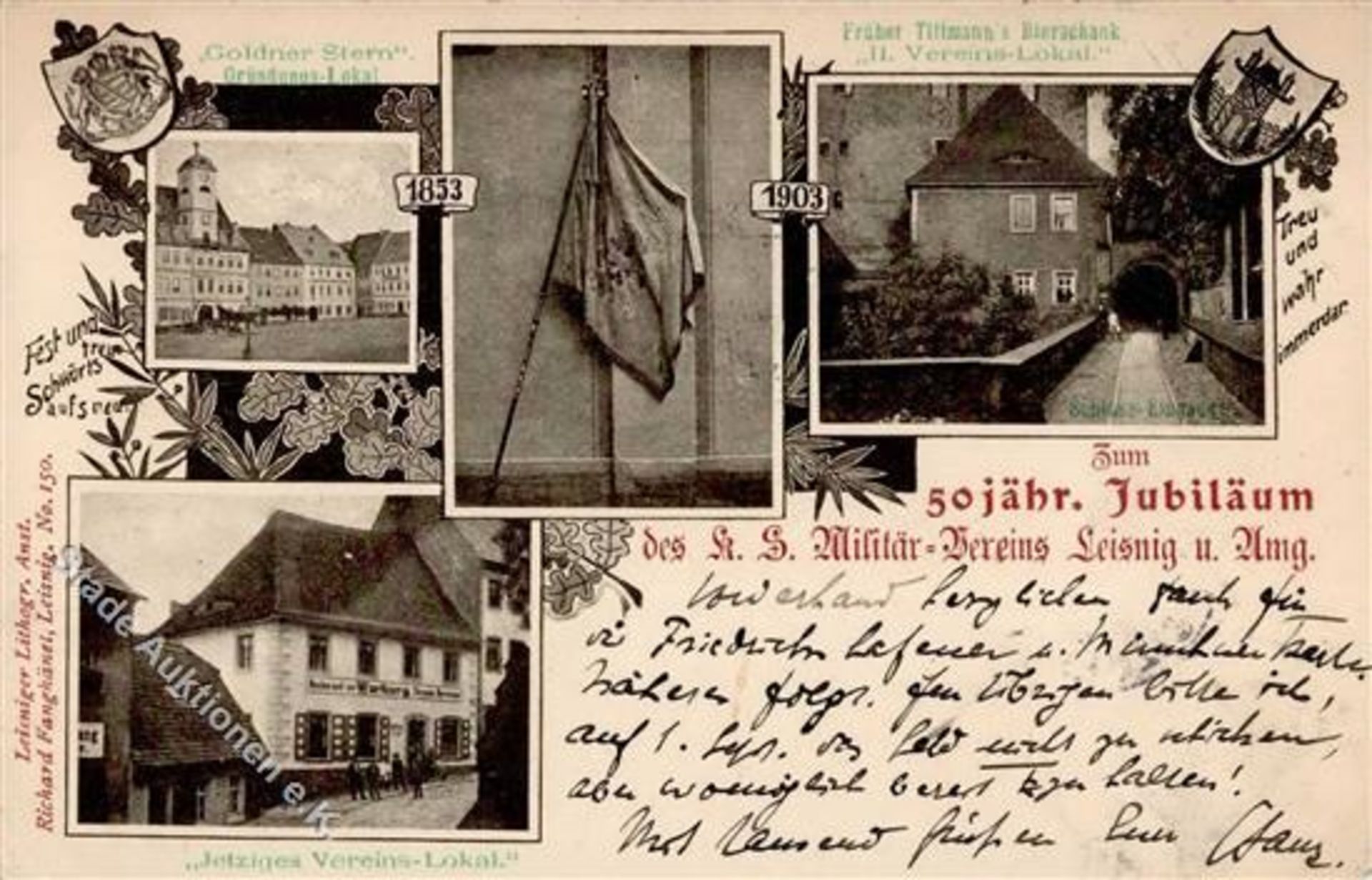 Leisnig (O7320) 50. Jubiläum Militärverein Gasthaus zur Wartburg Gasthaus Goldner Stern 1903 II (