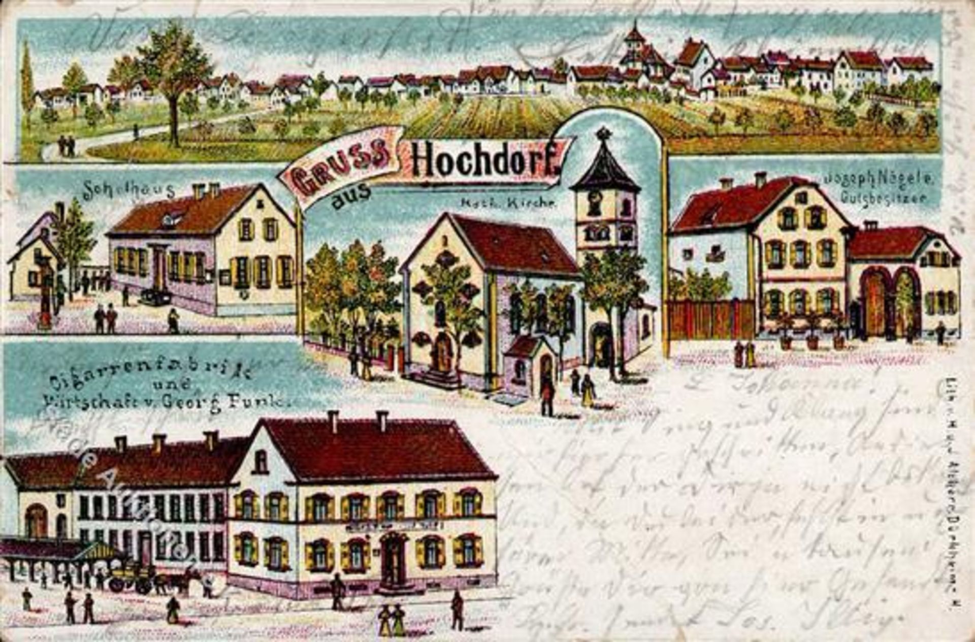 Hochdorf-Assenheim (6701) Kath. Kirche Zigarrenfabrik Gasthaus G. Funk 1903 II- (Mittelbug,