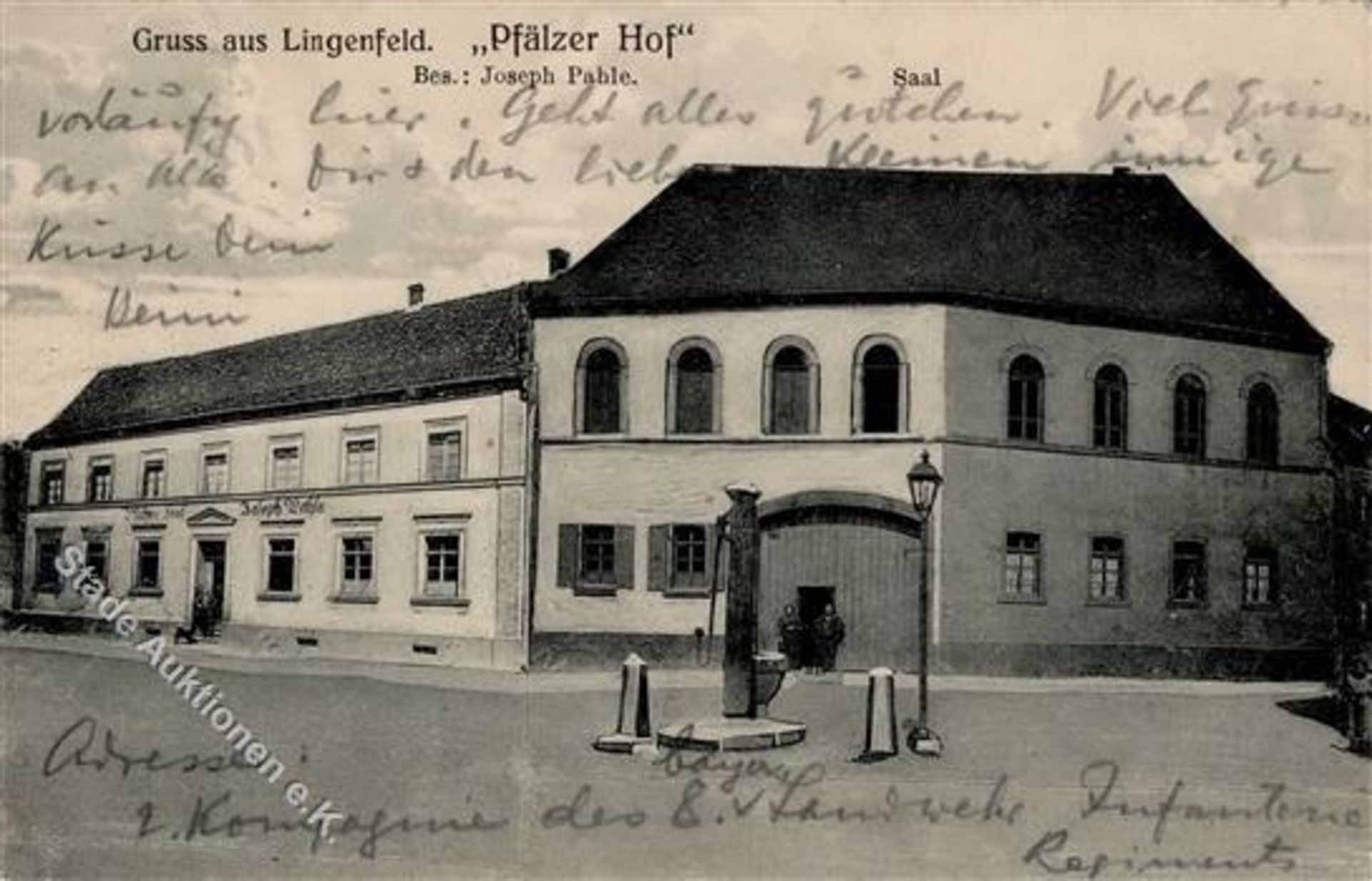 Lingenfeld (6722) Gasthaus Pfälzer Hof Joseph Pahle 1914 I-IIDieses Los wird in einer online-Auktion