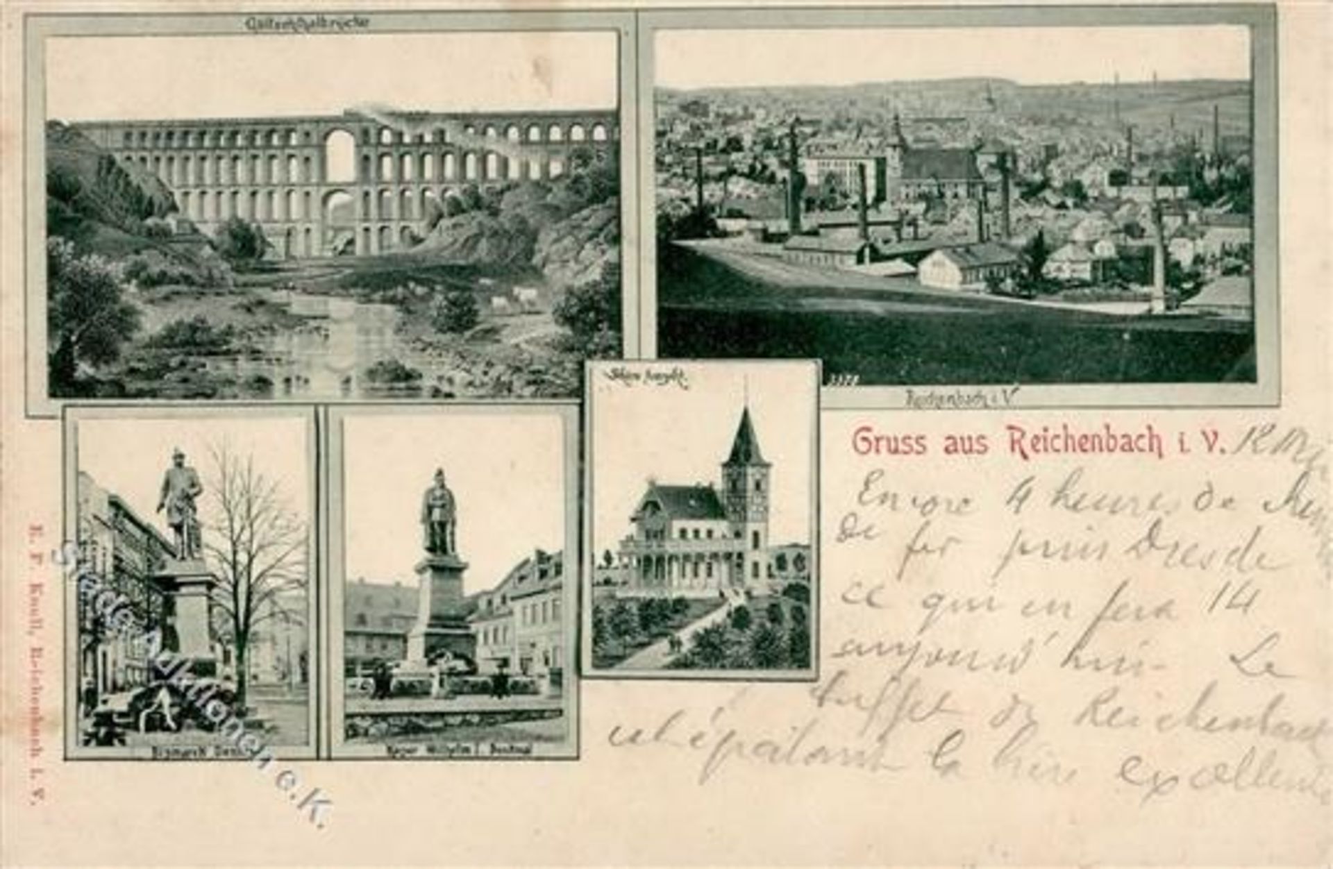 Reichenbach (O9800) Göltschtalbrücke Denkmal Gasthaus Schöne Aussicht 1899 II (Abschürfung VS)Dieses
