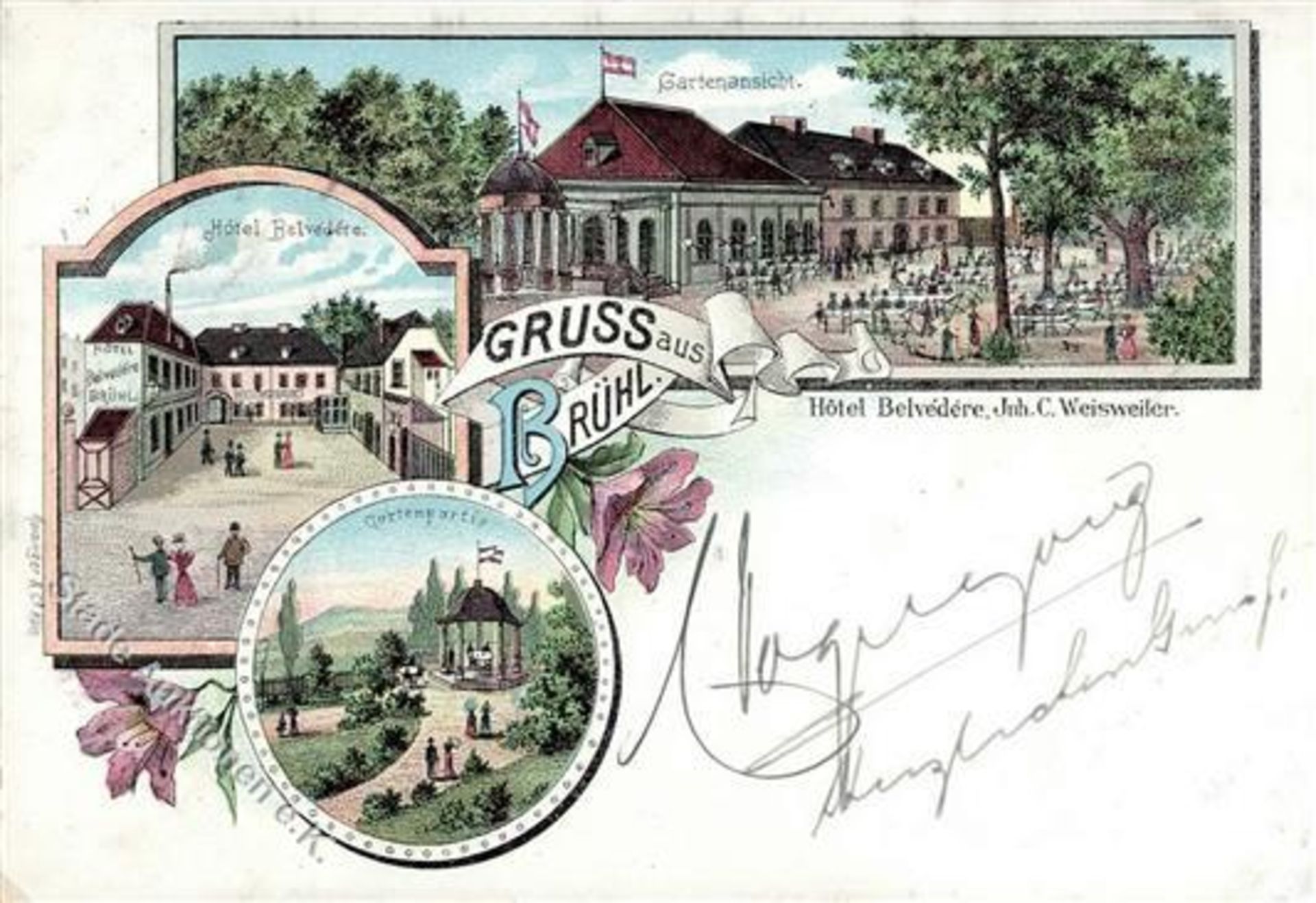 Brühl (5040) Hotel Belvedere Lithographie 1901 I-Dieses Los wird in einer online-Auktion ohne