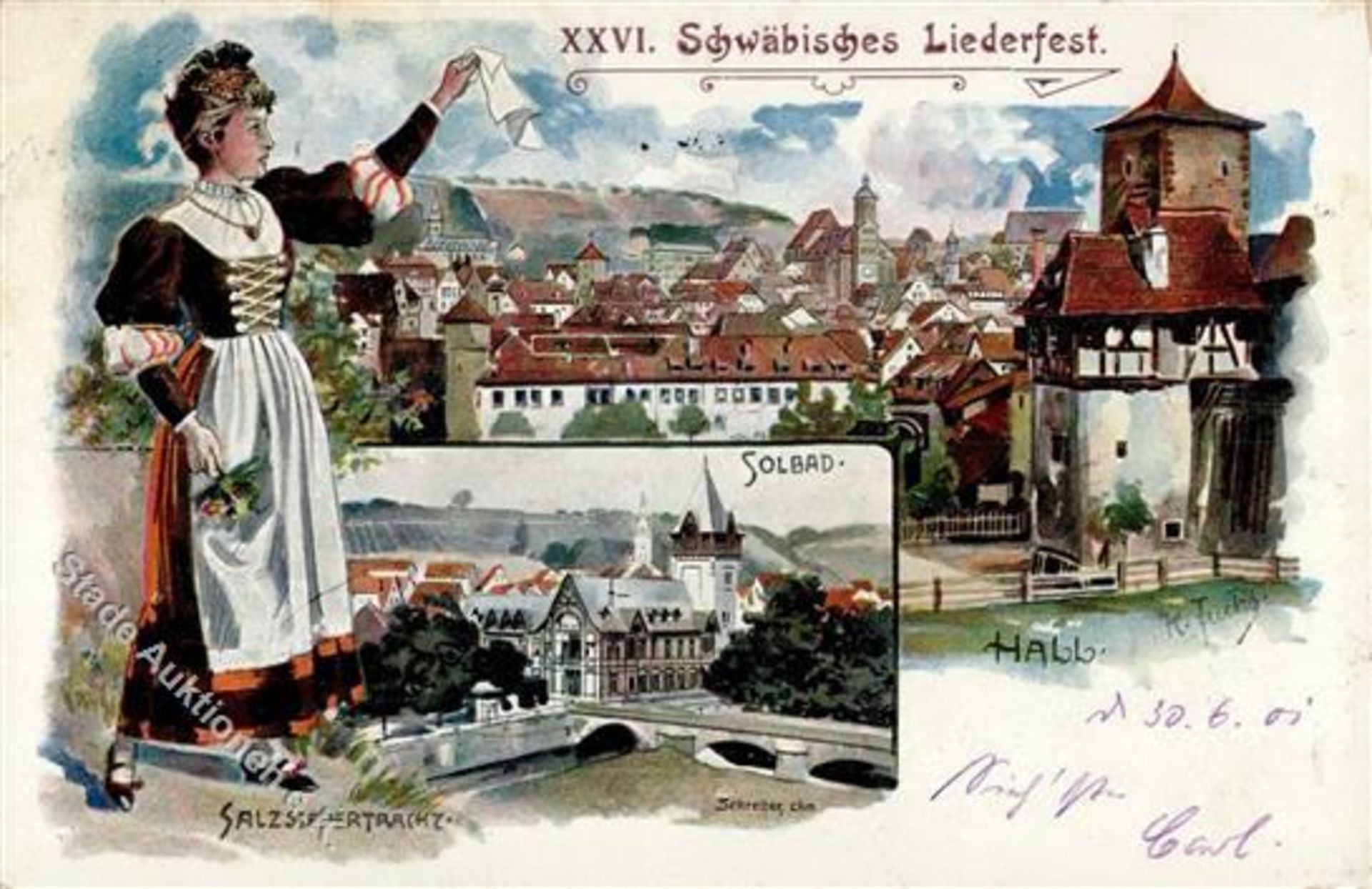 Schwäbisch Hall (7170) 26. Schwäbisches Liederfest Salzsiedertracht 1901 I-II (Ecken abgestoßen)