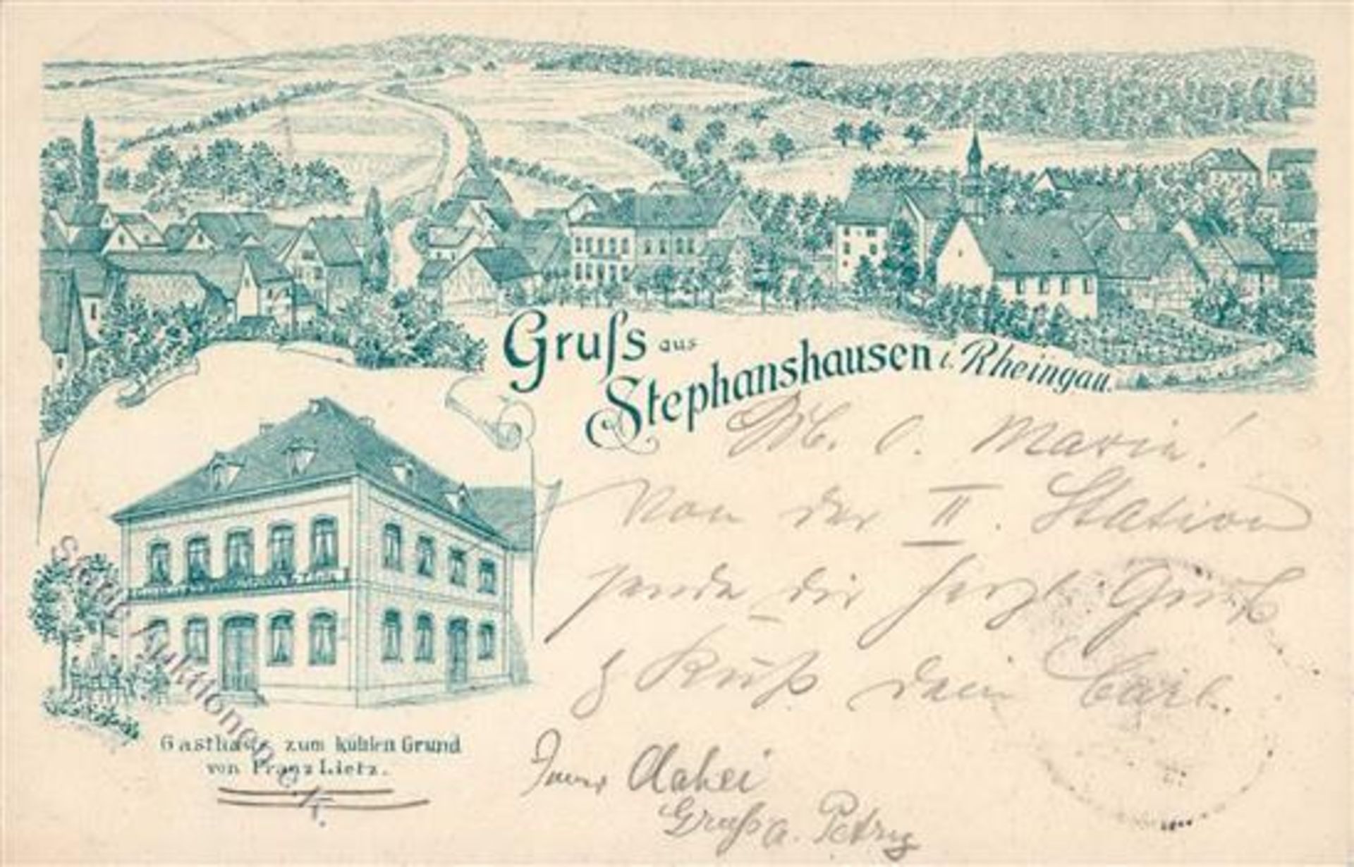Stephanshausen (6222) Gasthaus zum kühlen Grund Lithographie 1901 I-Dieses Los wird in einer