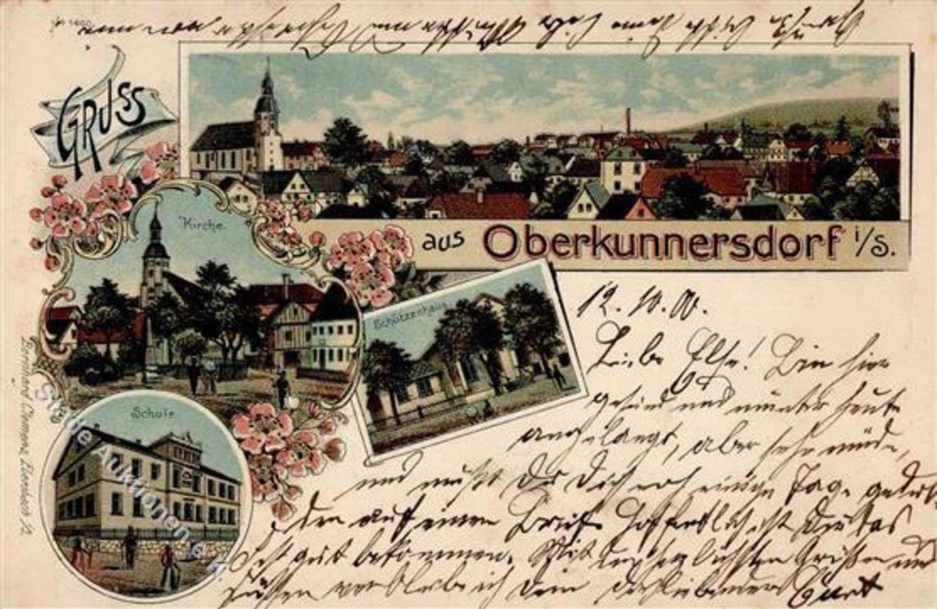 Obercunnersdorf (O8701) Schule Kirche Schützenhaus 1901 I-II (Stauchung)Dieses Los wird in einer