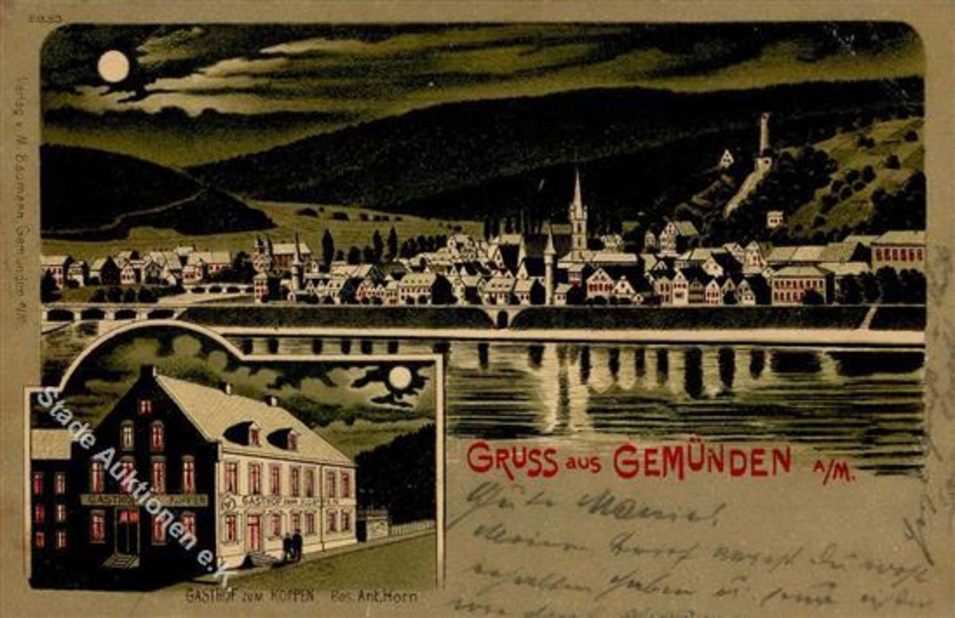 Gemünden (8780) Gasthaus zum Koppen Mondschein 1901 I-Dieses Los wird in einer online-Auktion ohne