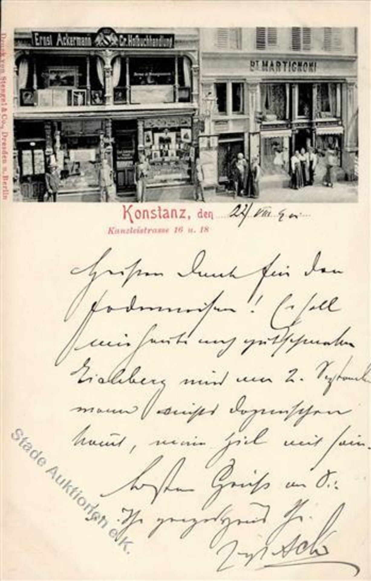 Konstanz (7750) Buchandlung Ernst Ackermann Handlung Martingnoni Kanzleistraße 16 und 18 1901 I-