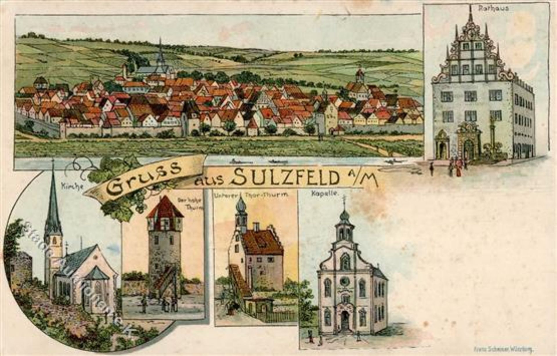 Sulzfeld (8711) Kirche Rathaus Verlag Franz Scheiner I-II (Ecken abgestoßen)Dieses Los wird in einer