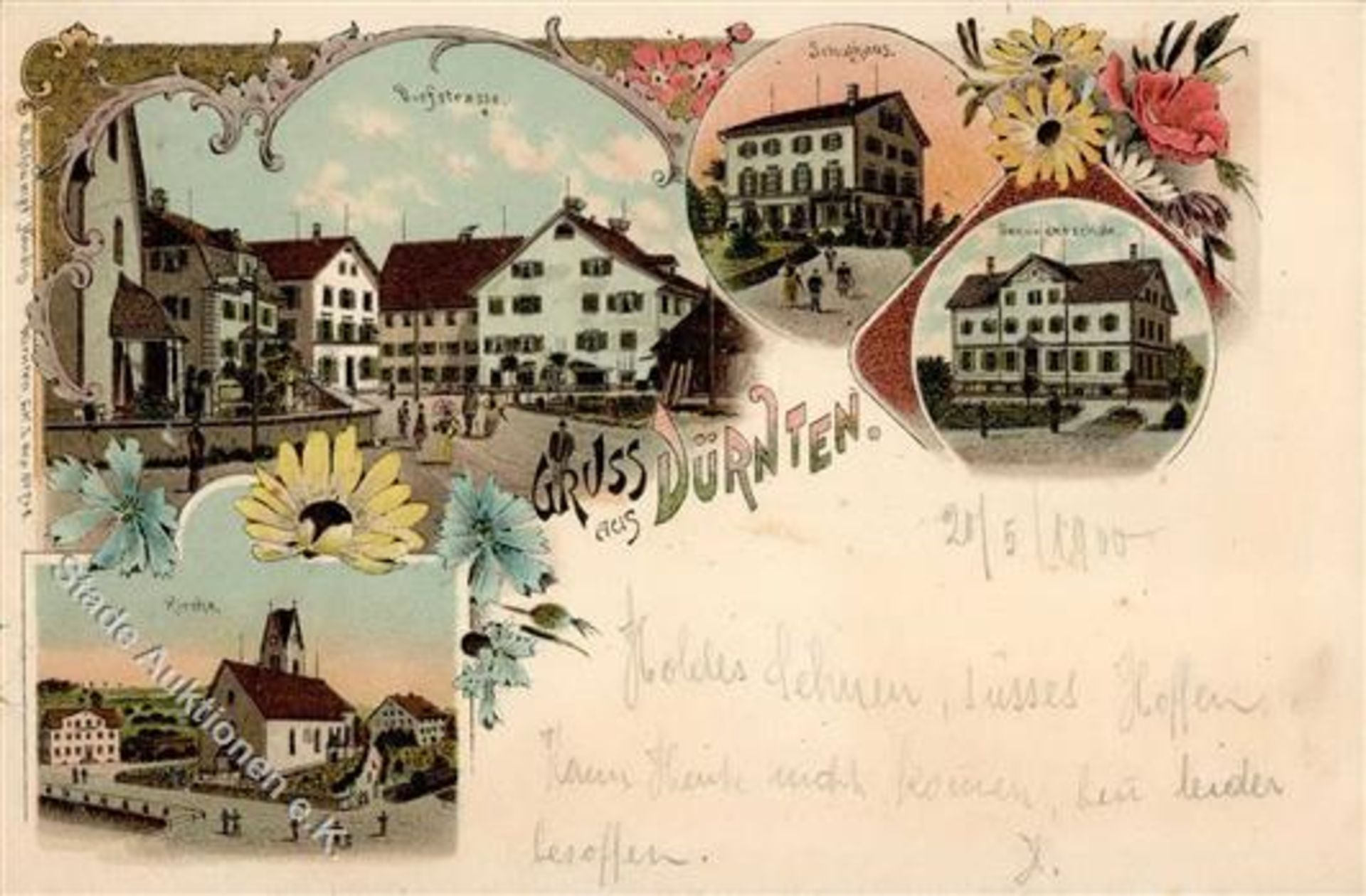 Dürnten (8635) Schweiz Dorfstrasse Lithographie 1900 II- (Einriss)Dieses Los wird in einer online-