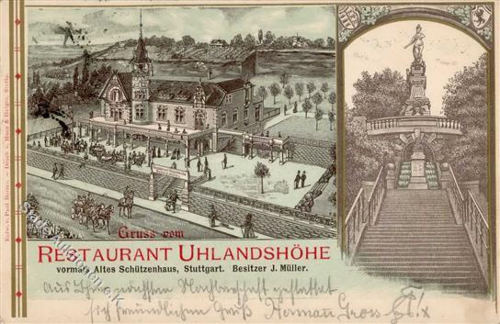 Stuttgart (7000) Gasthaus Uhlandshöhe Lithographie 1900 I-Dieses Los wird in einer online-Auktion
