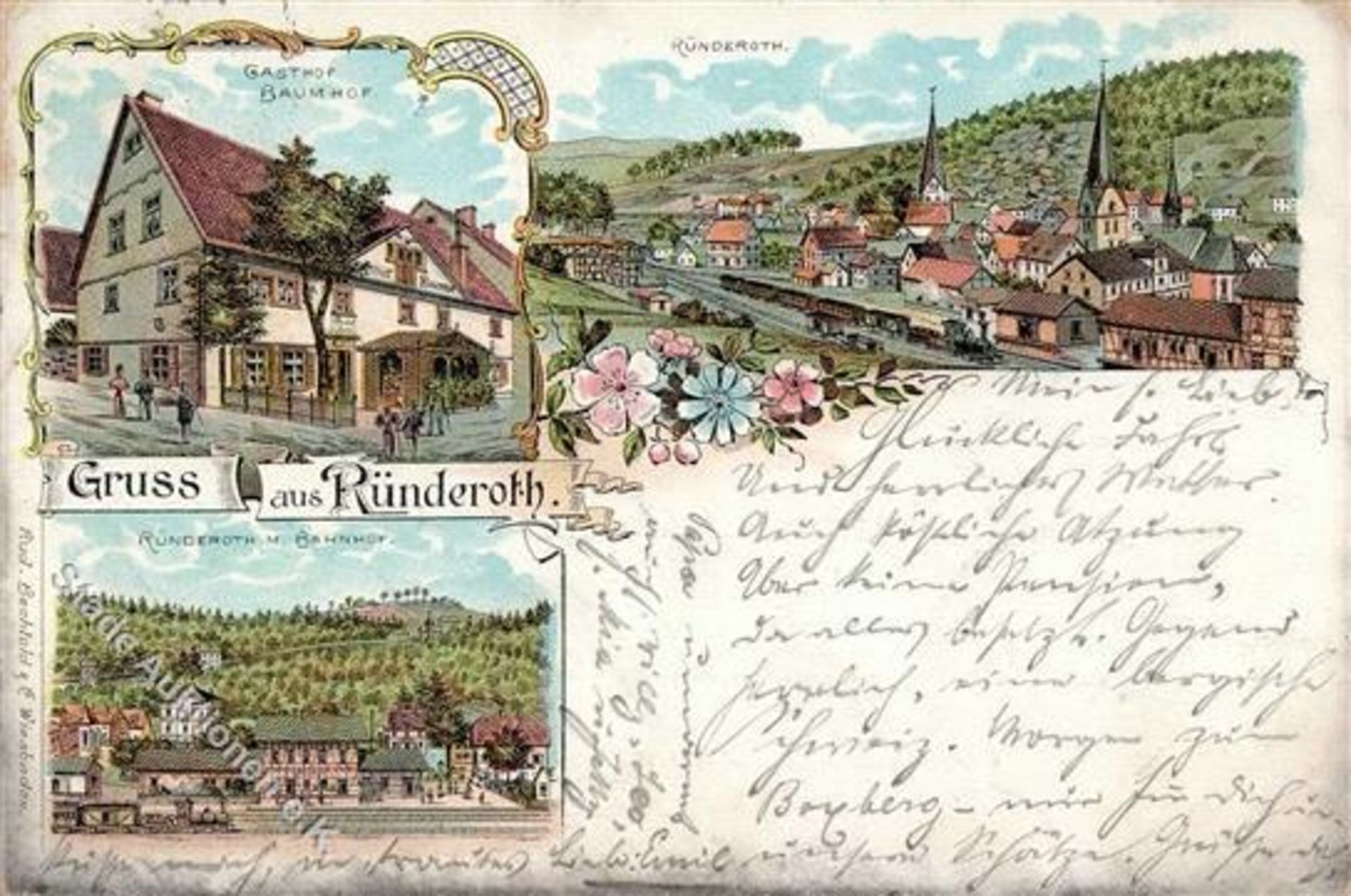 Ründeroth (5250) Gasthaus Baumhof Eisenbahn Lithographie 1899 I-IIDieses Los wird in einer online-