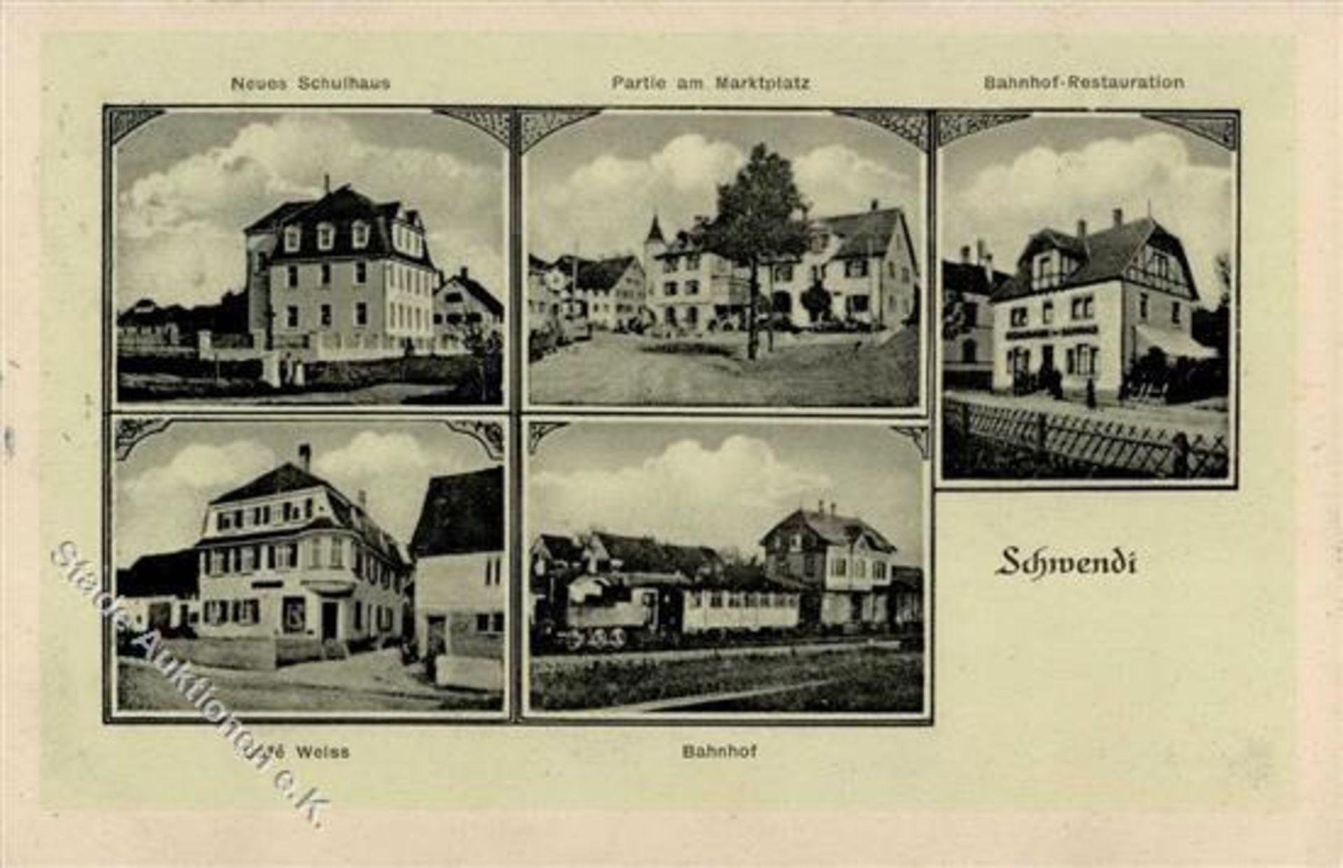 Schwendi (7959) Bahnhof Eisenbahn Cafe Weiß Gasthaus I-IIDieses Los wird in einer online-Auktion