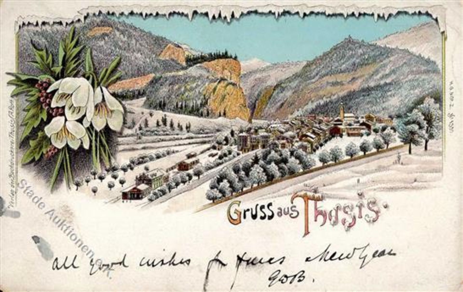 Thusis (7430) Schweiz Winterlithographie 1900 II (Stauchung)Dieses Los wird in einer online-