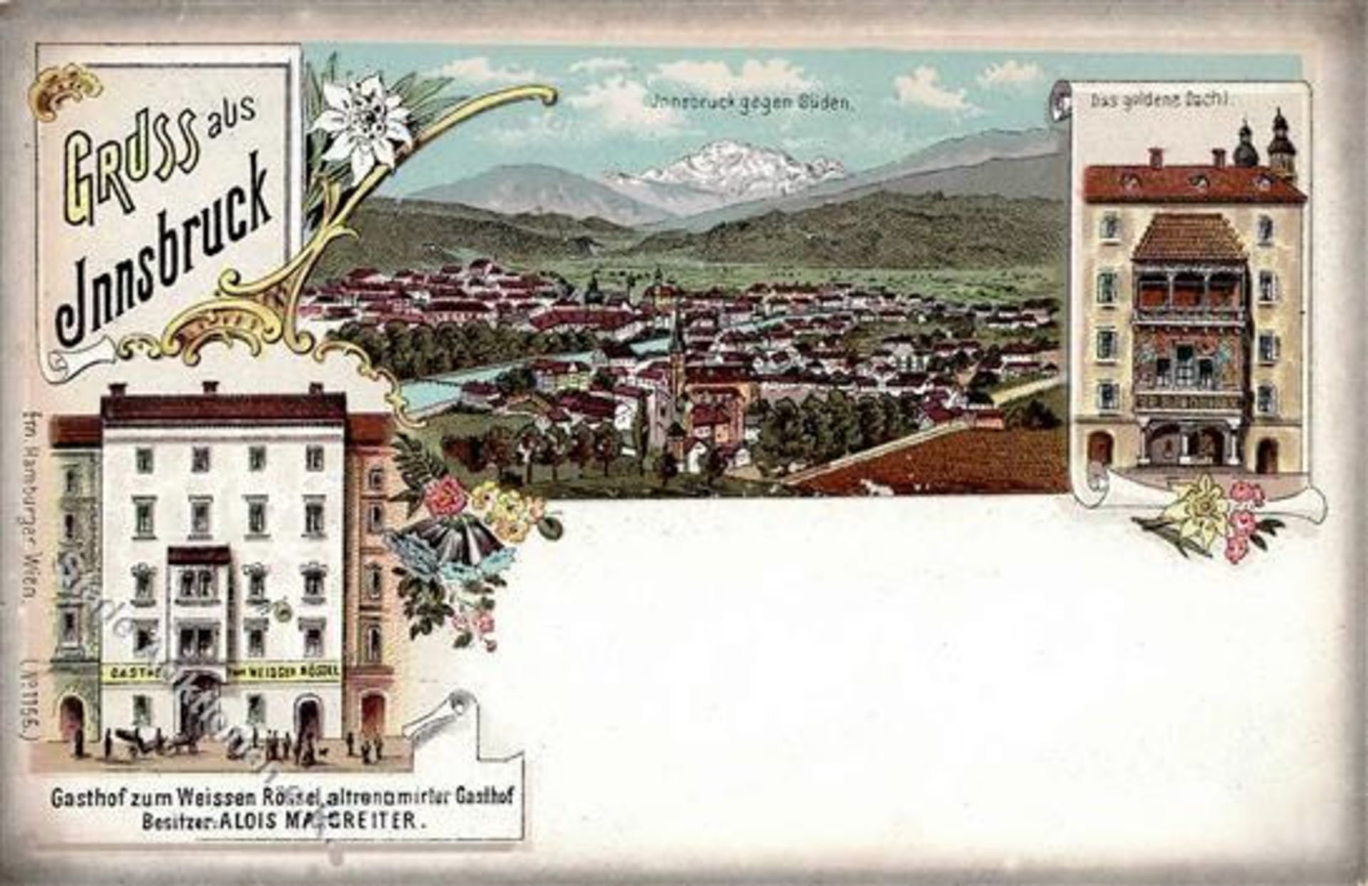 Innsbruck (6020) Österreich Gasthaus zum weissen Rössle Lithographie I-Dieses Los wird in einer