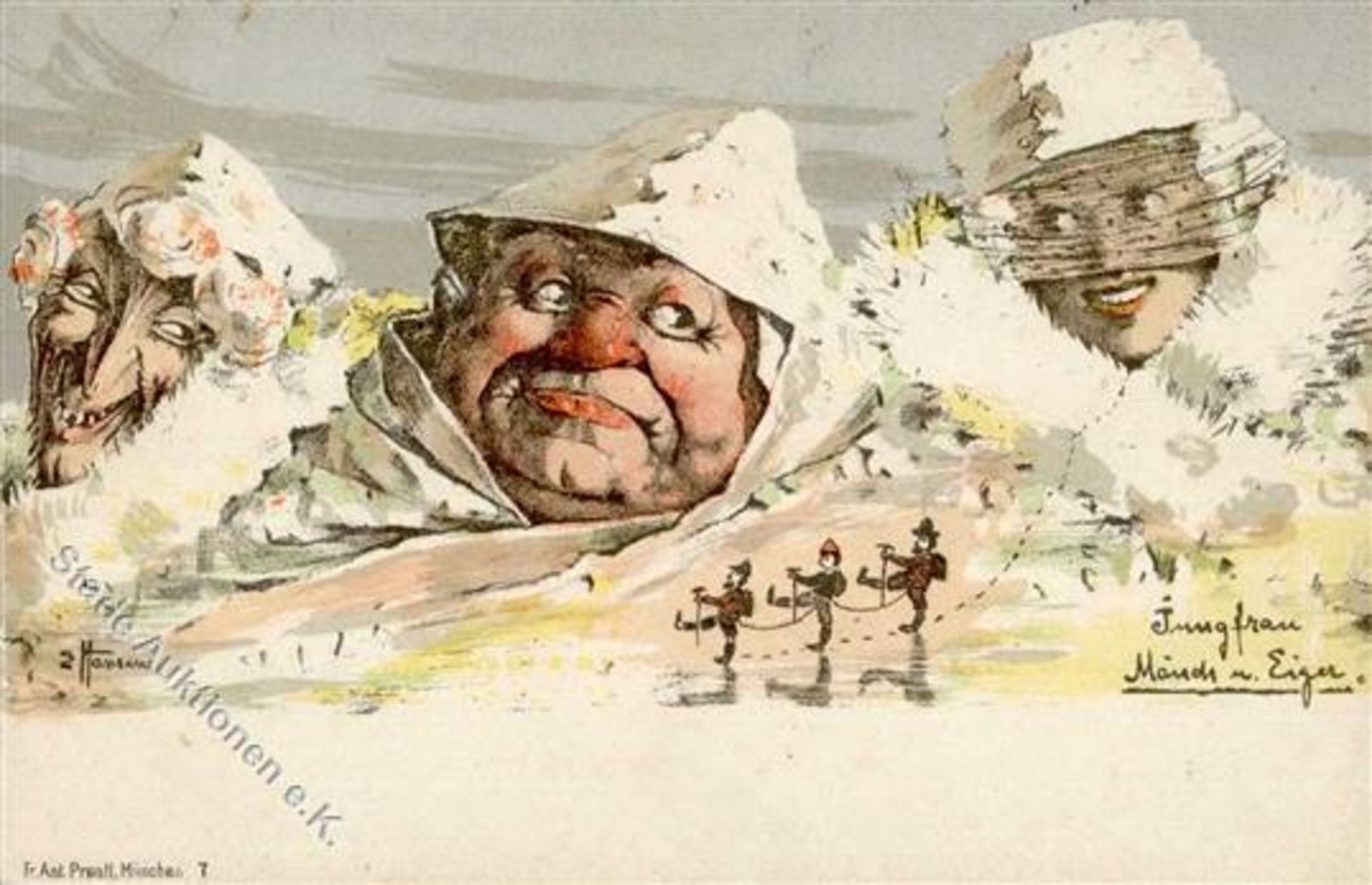 Ansichtskarten,Berge mit Gesichtern,HansenBERGGESICHTER - sign.HANSEN - Prantl 7 EIGER MÖNCH
