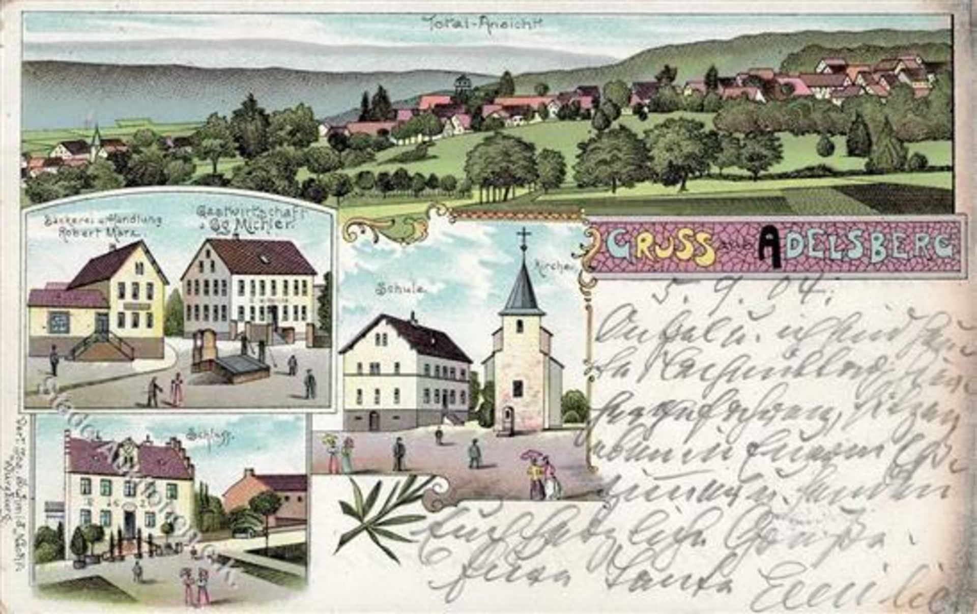 Adelsberg (8780) Cafe und Handlung März Gasthaus Michler Lithographie 1904 II (Stauchung)Dieses