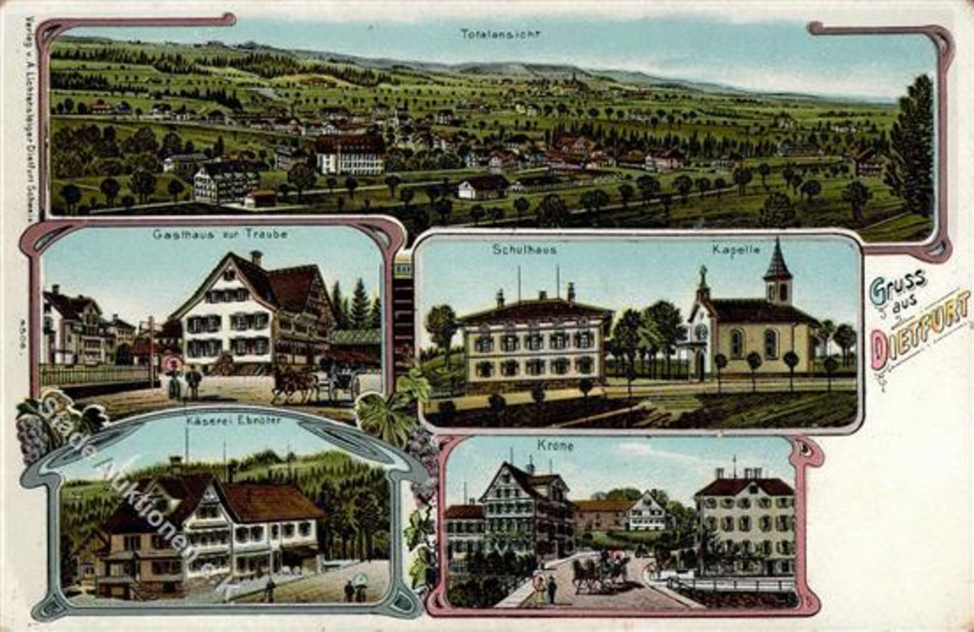 Dietfurt (9615) Schweiz Gasthaus zur Traube Gasthaus zur Krone Käsenhandlung Ebnöter Lithographie