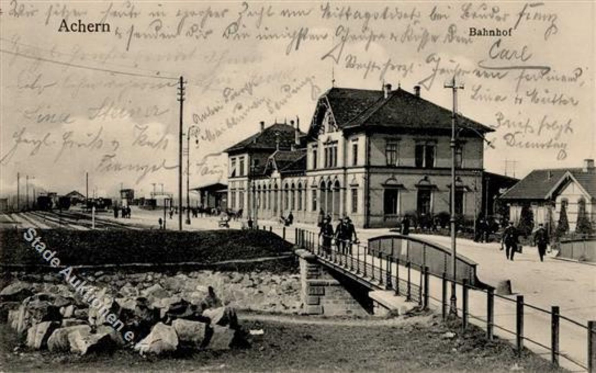 Achern (7590) Bahnhof Eisenbahn 1912 I-IIDieses Los wird in einer online-Auktion ohne Publikum