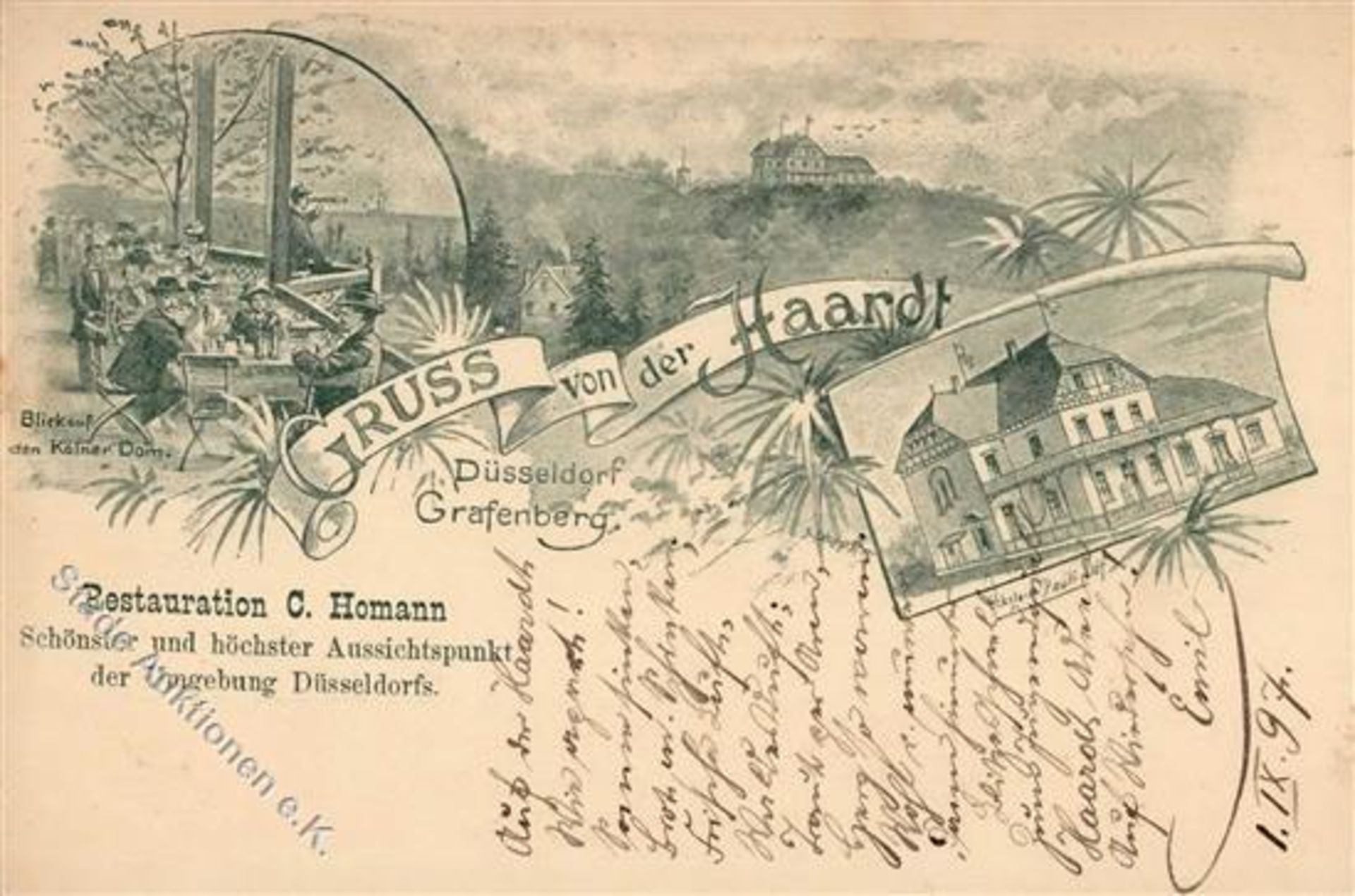 Grafenberg (4000) Gasthaus von der Haardt Lithographie 1897 IDieses Los wird in einer online-Auktion