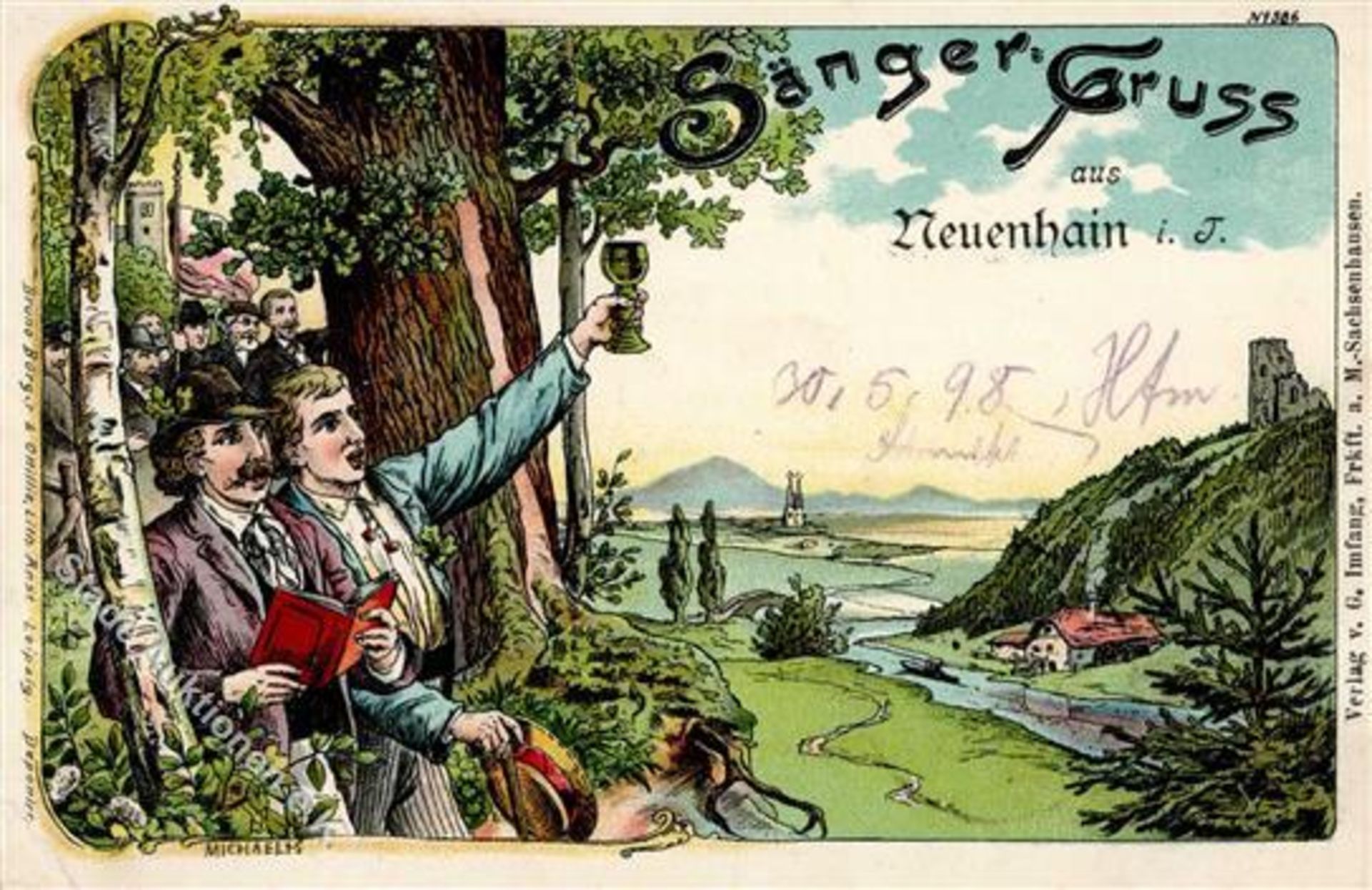 Neuenhain (6232) Sängergruß sign. Michaelis 1898 II (Stauchung, Abschürfung)Dieses Los wird in einer