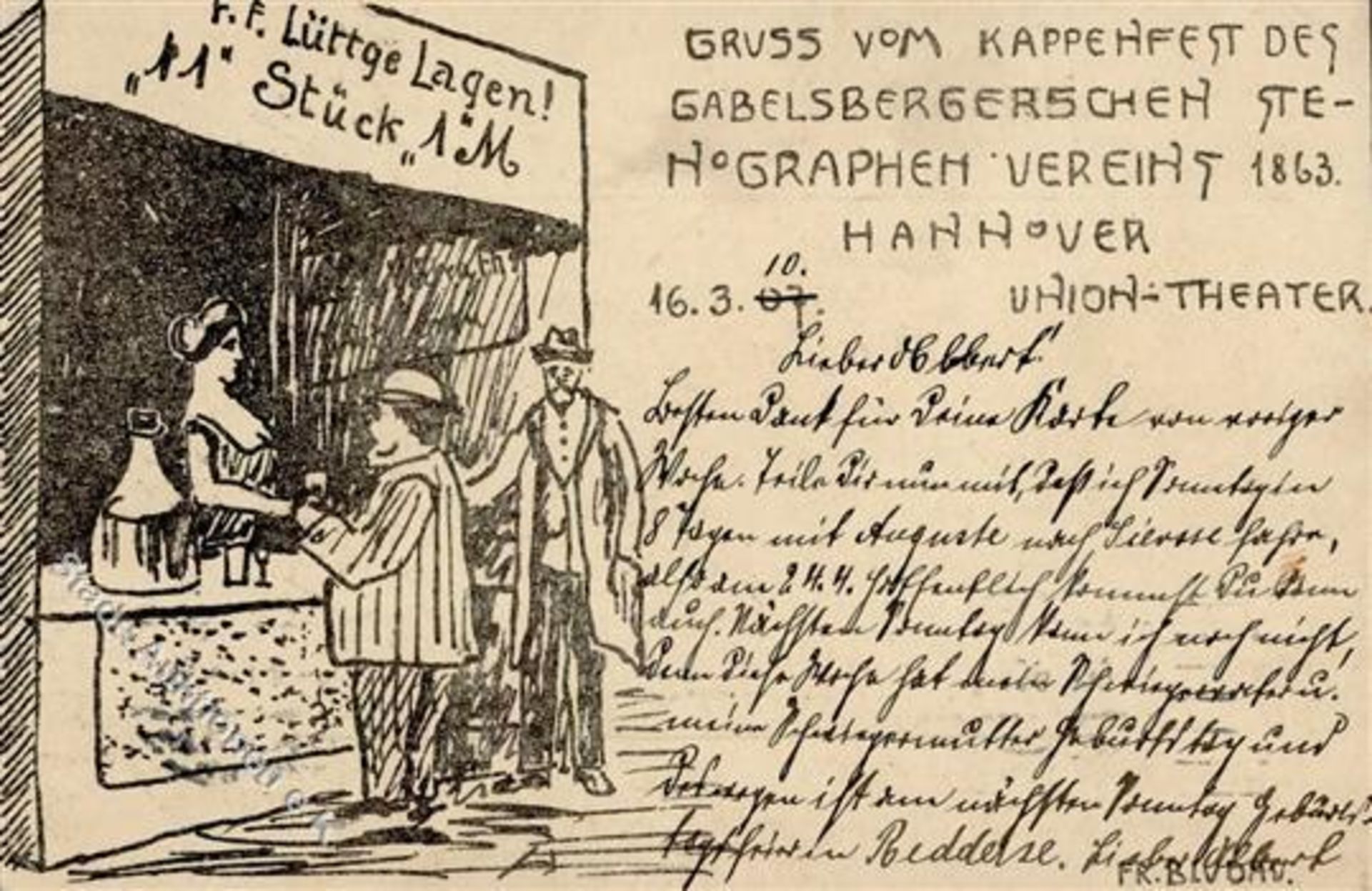 Hannover (3000) Gruss vom Kappenfest des Gabelsbergerschen Stenographenvereins 16. März 1907