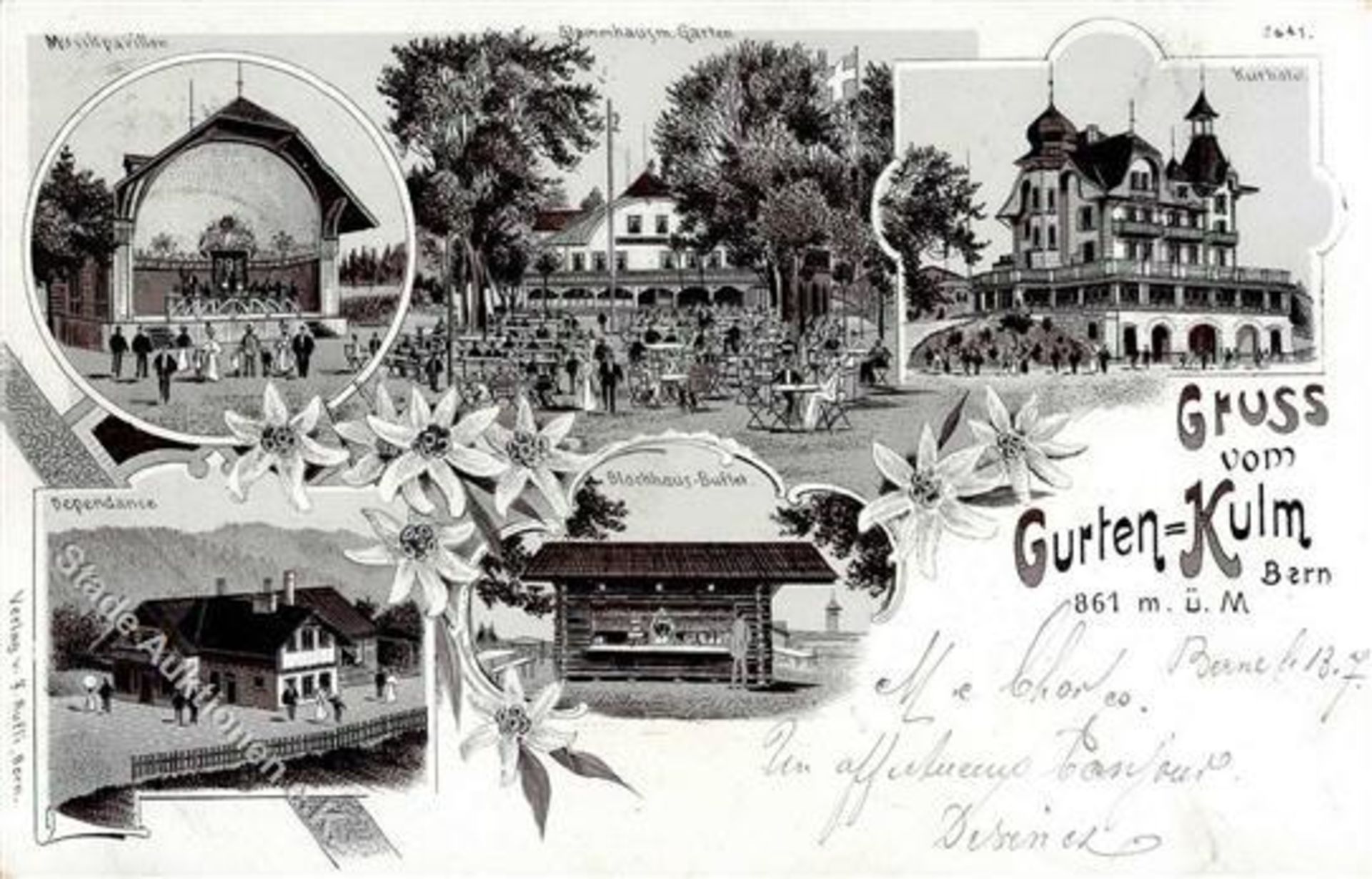 Bern (3000) Schweiz Gasthaus Gurten-Kulm Lithographie 1902 I-II (Ecken abgestoßen)Dieses Los wird in
