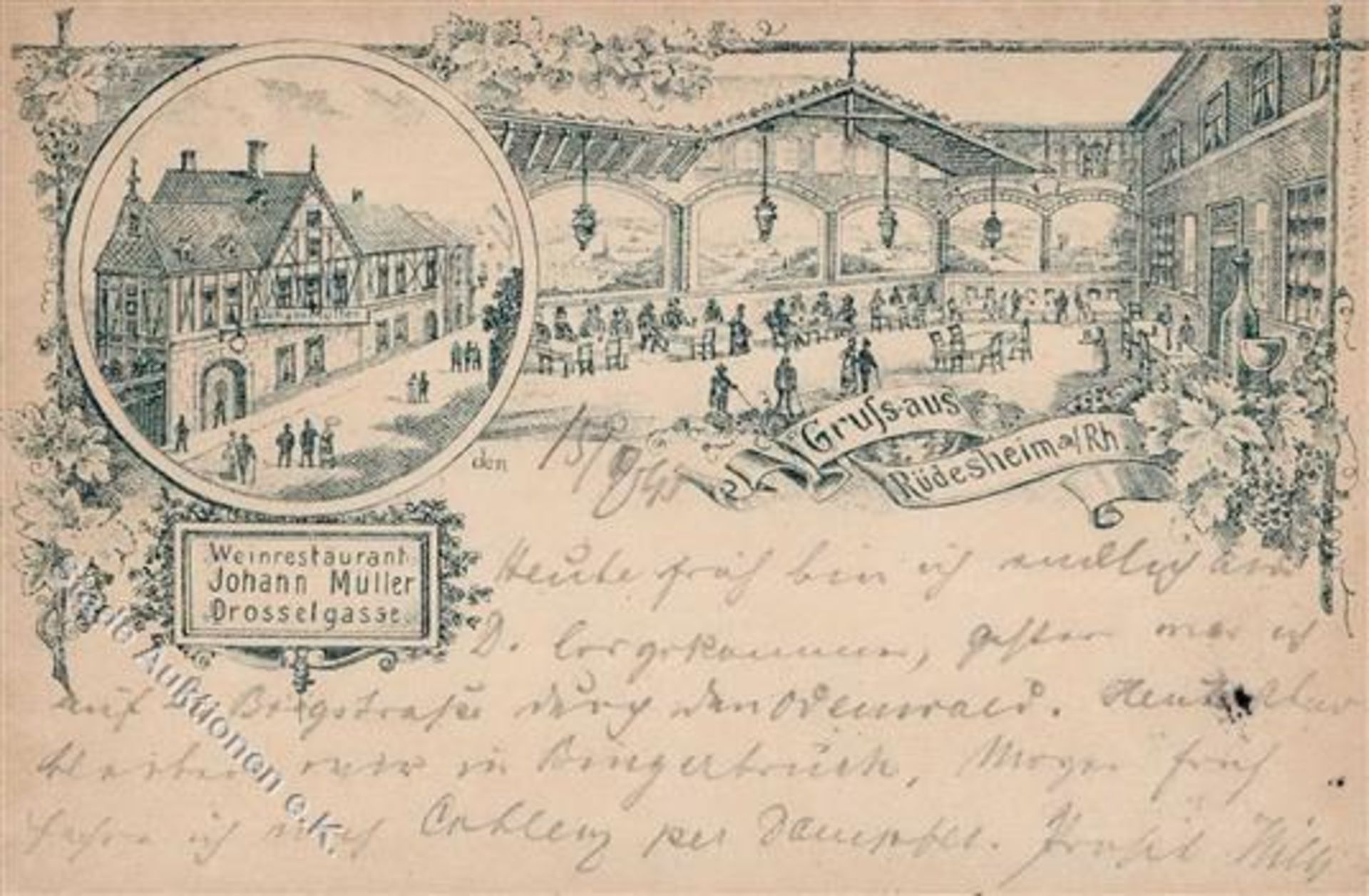 Rüdesheim (6220) Gasthaus Müller Drosselgasse Vorläufer 1895 I-Dieses Los wird in einer online-