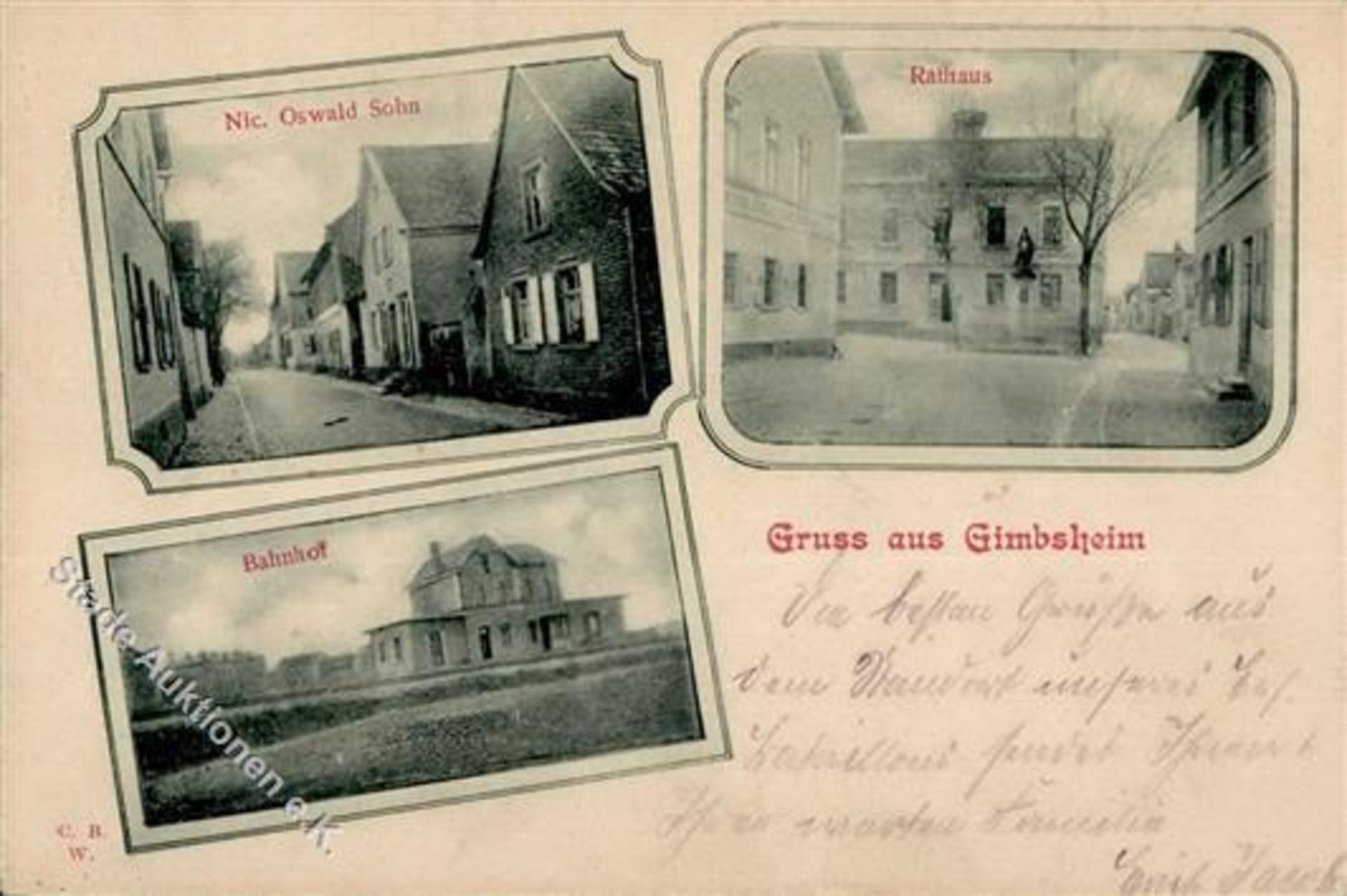 Gimbsheim (6527) Rathaus Bahnhof 1915 I-Dieses Los wird in einer online-Auktion ohne Publikum