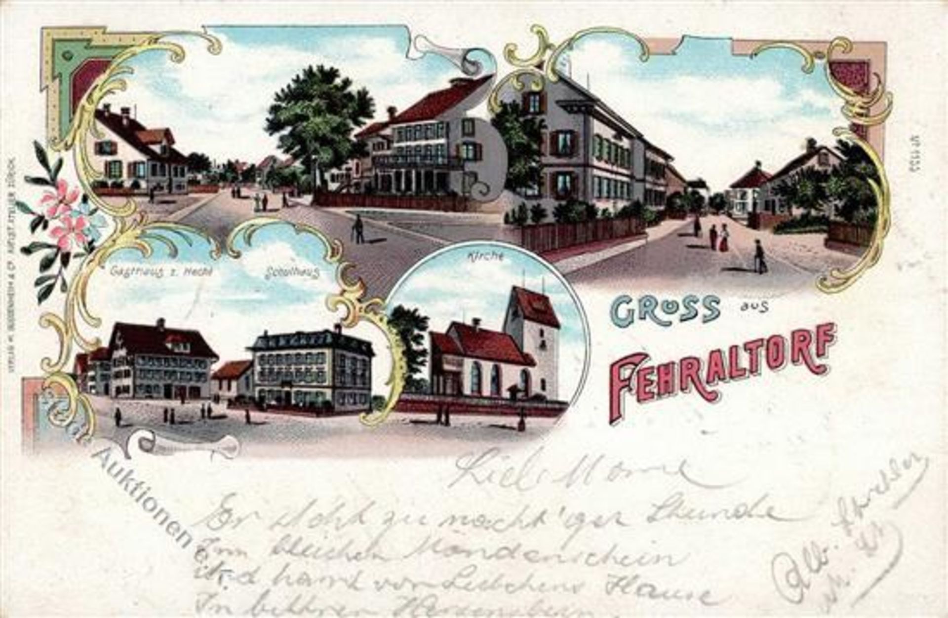 Fehraltorf (8320) Schweiz Gasthaus zum Hecht Lithographie 1900 I-Dieses Los wird in einer online-