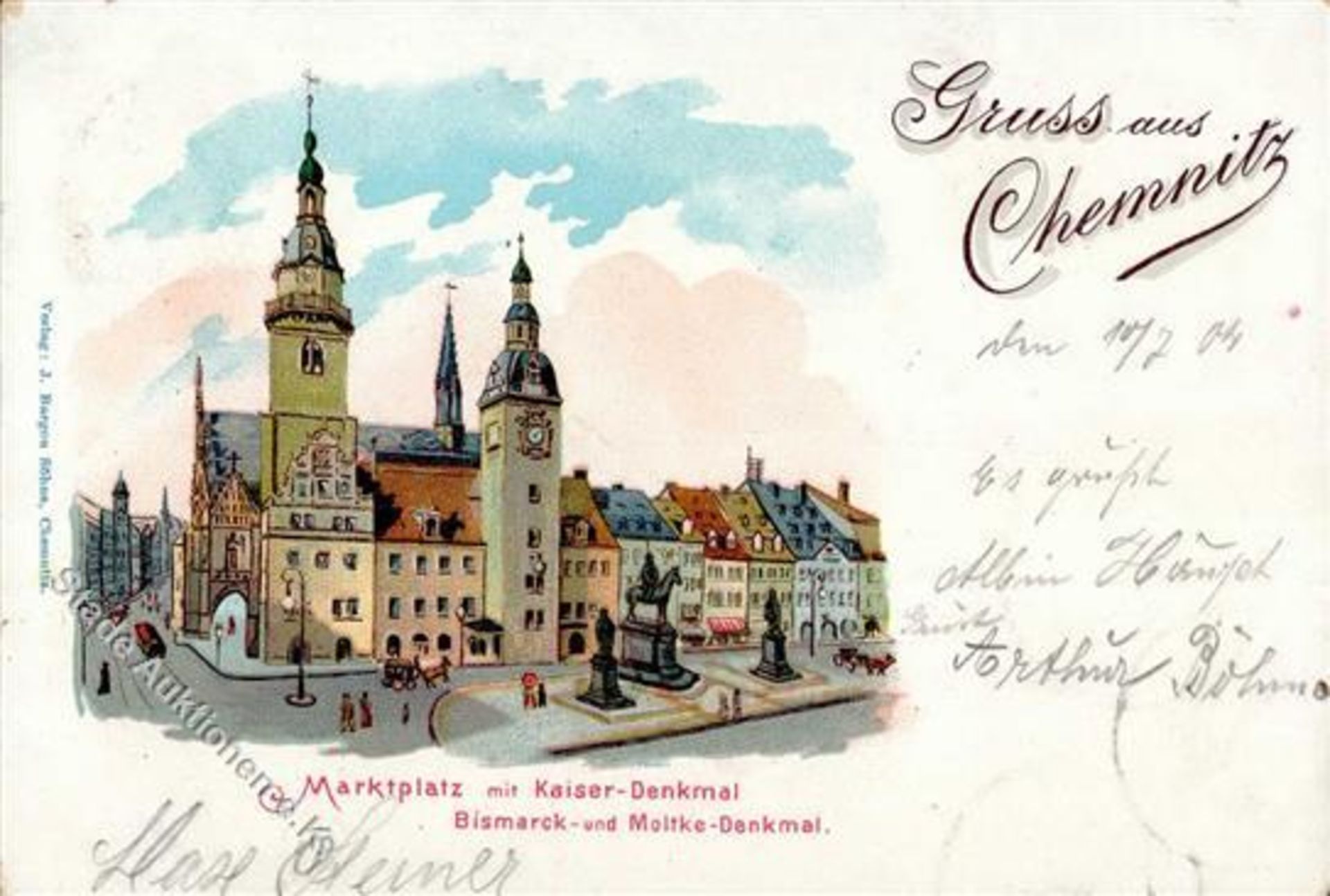 Chemnitz (o-2001) Gruss aus, Marktplatz mit Kaiser-Denkmal, 1904 I-Dieses Los wird in einer online-
