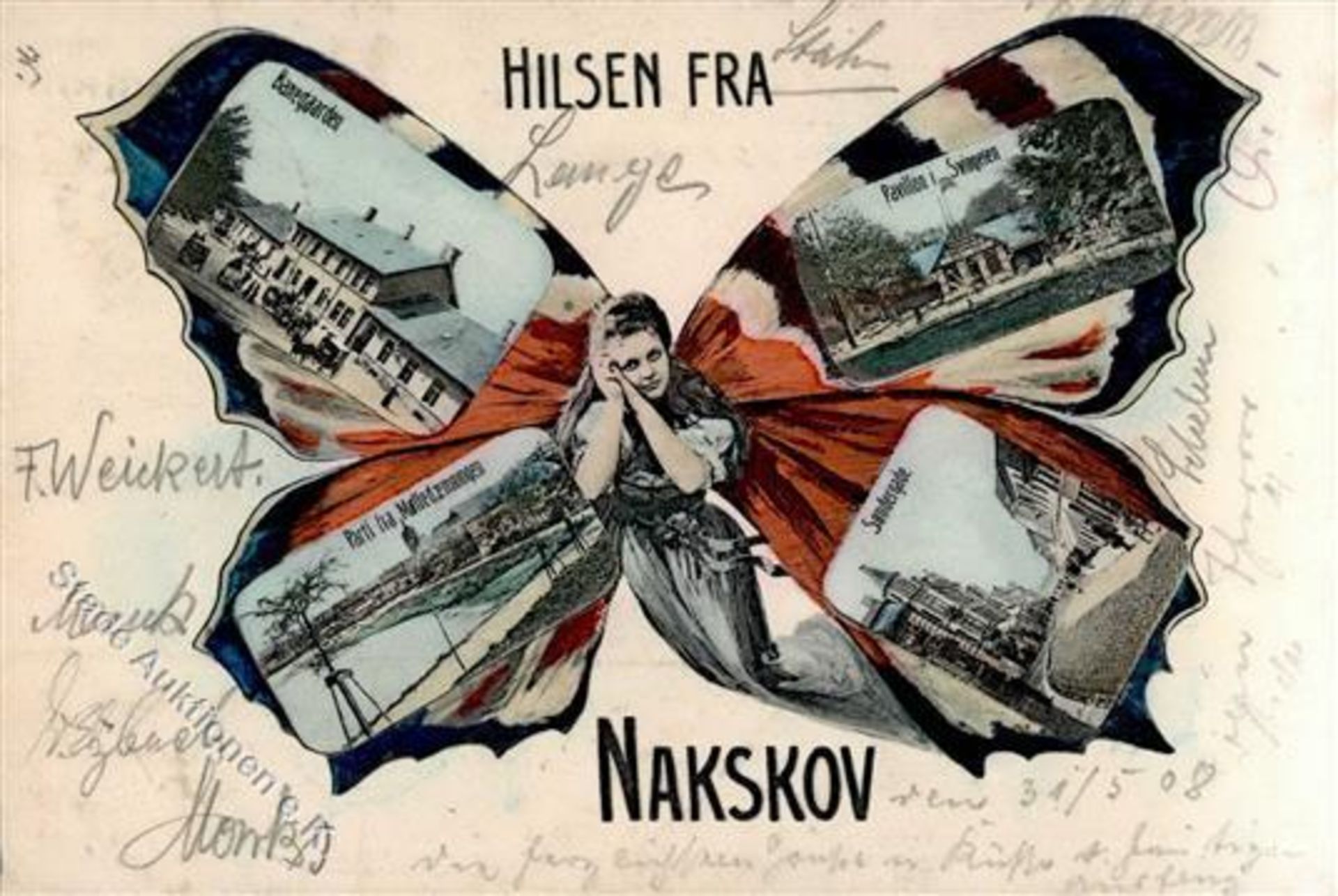 Nakskov Dänemark Bahnhof Sondergade Schmetterlings AK 1908 I-Dieses Los wird in einer online-Auktion