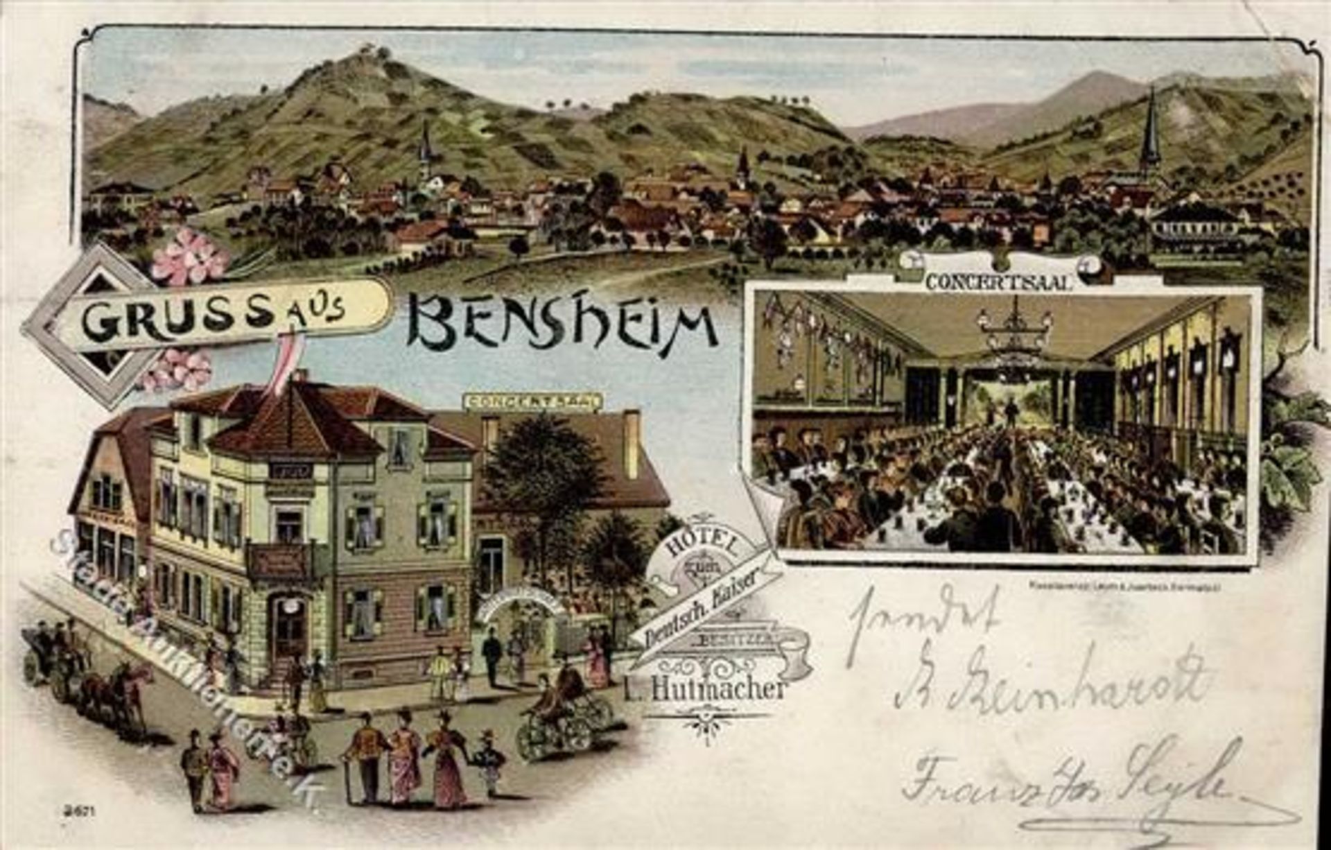 Bensheim (6140) Hotel zum deutschen Kaiser Gasthaus L. Hutmacher 1898 II- (beschnitten, Stauchung)