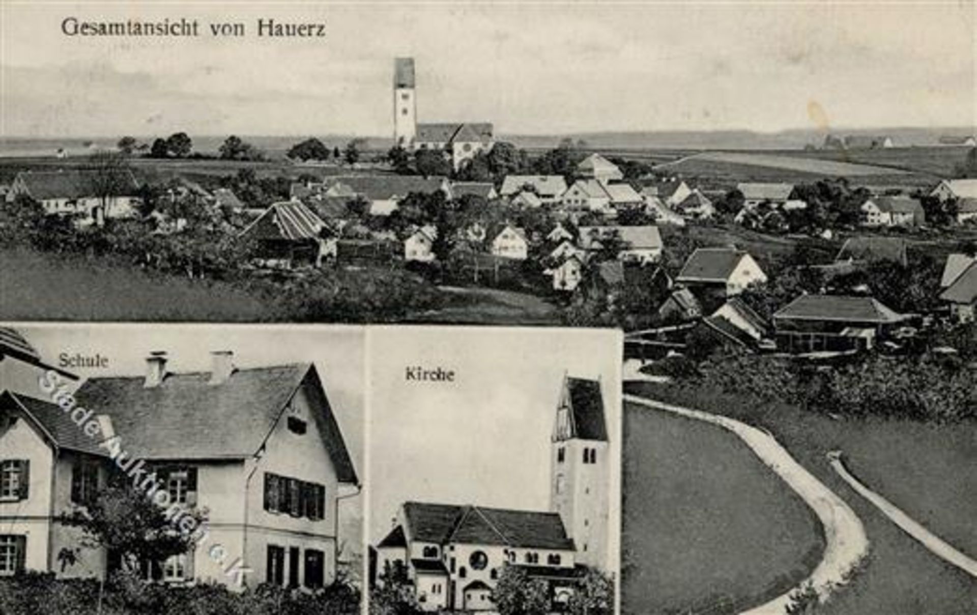 Hauerz (7954) Kirche Ortsansicht Schule 1912 I-II (Ecken abgestoßen)Dieses Los wird in einer
