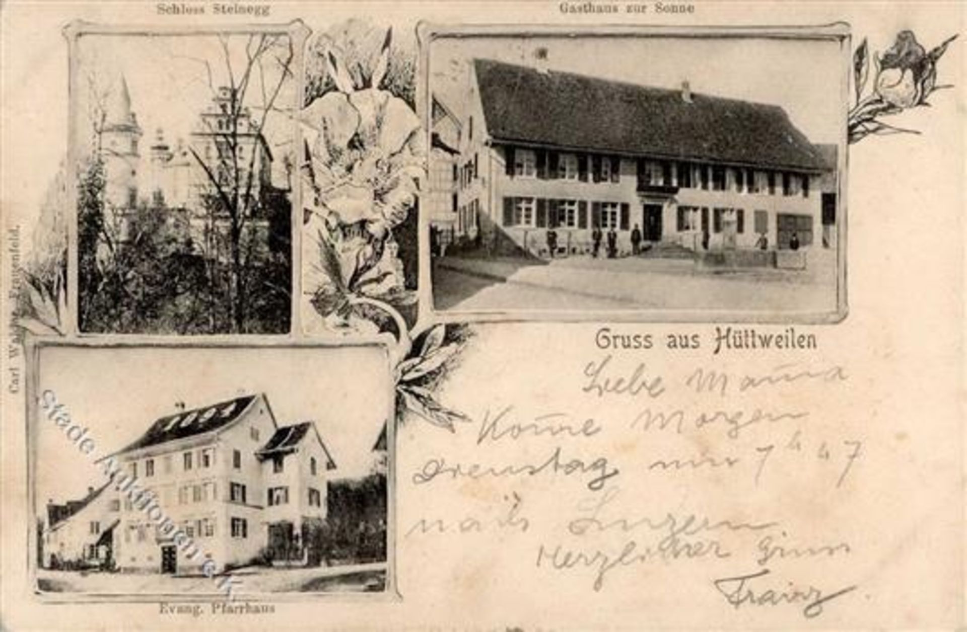Hüttwilen (8536) Schweiz Schloss Steinegg Gasthaus zur Sonne 1902 I-Dieses Los wird in einer