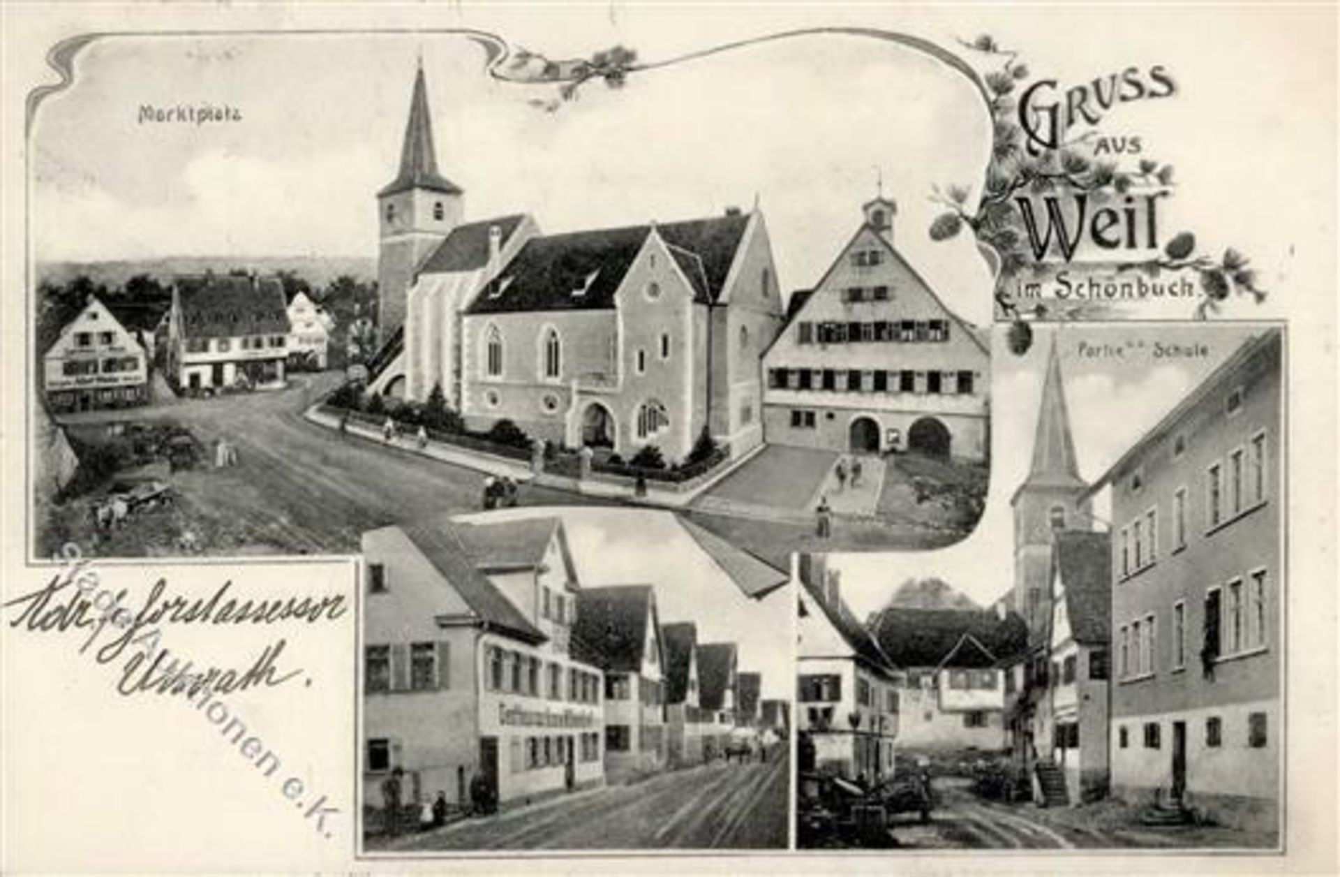 Schönbuch (7954) Weil Gasthaus zur Krone Kirche Schule 1907 I-IIDieses Los wird in einer online-