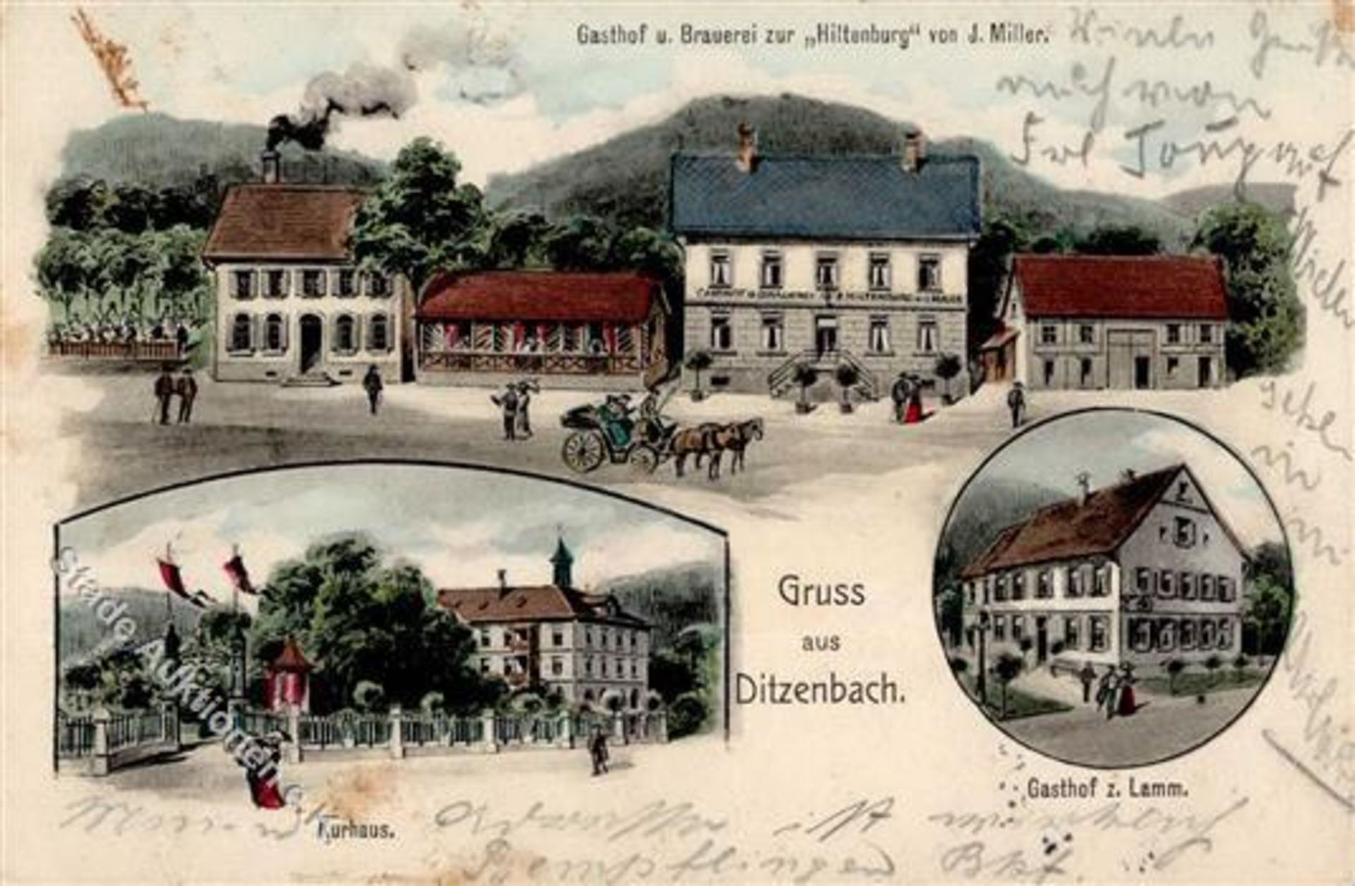 Bad Ditzenbach (7342) Gasthaus und Brauerei Hiltenburg Inh. Miller Gasthaus zum Lamm Kurhaus 1905